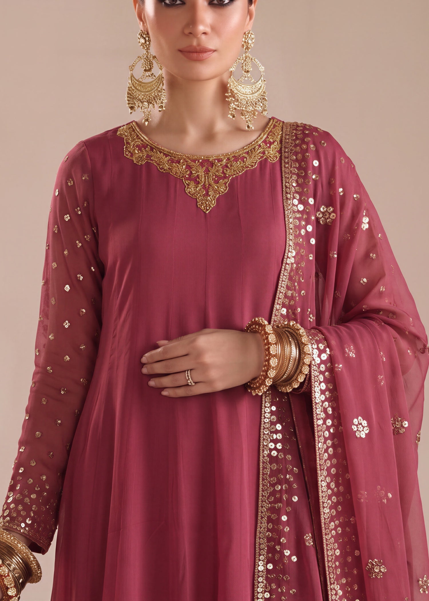 chiffon Pishwas in Zinnia pink