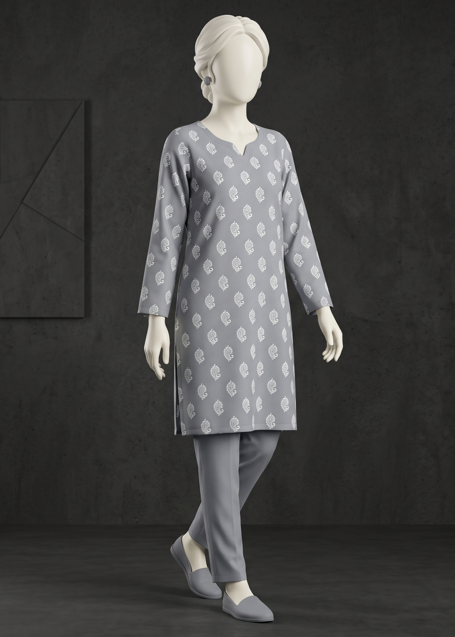 arabic lawn Kurta Set in Grey