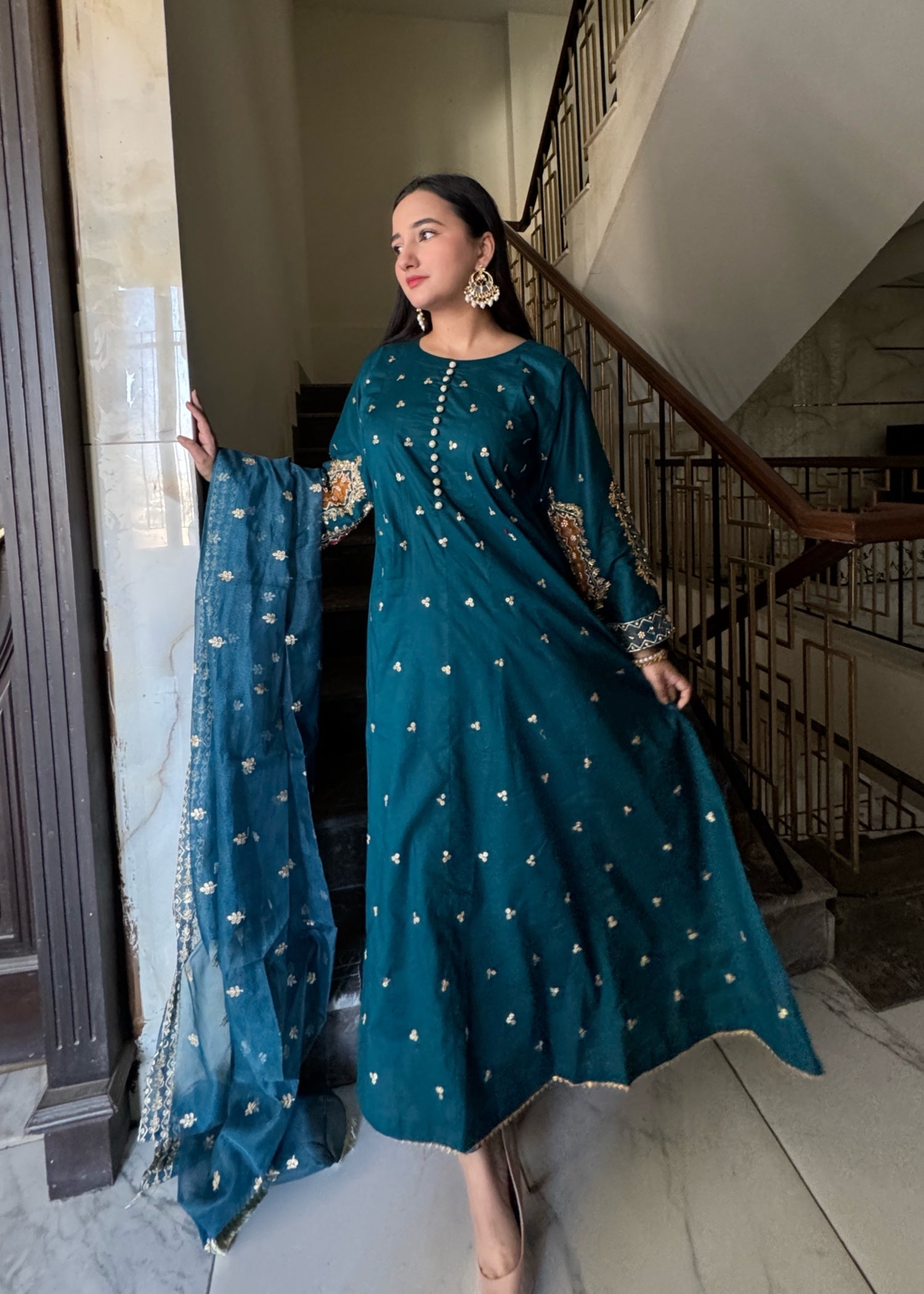 raw silk Pishwas in Teal