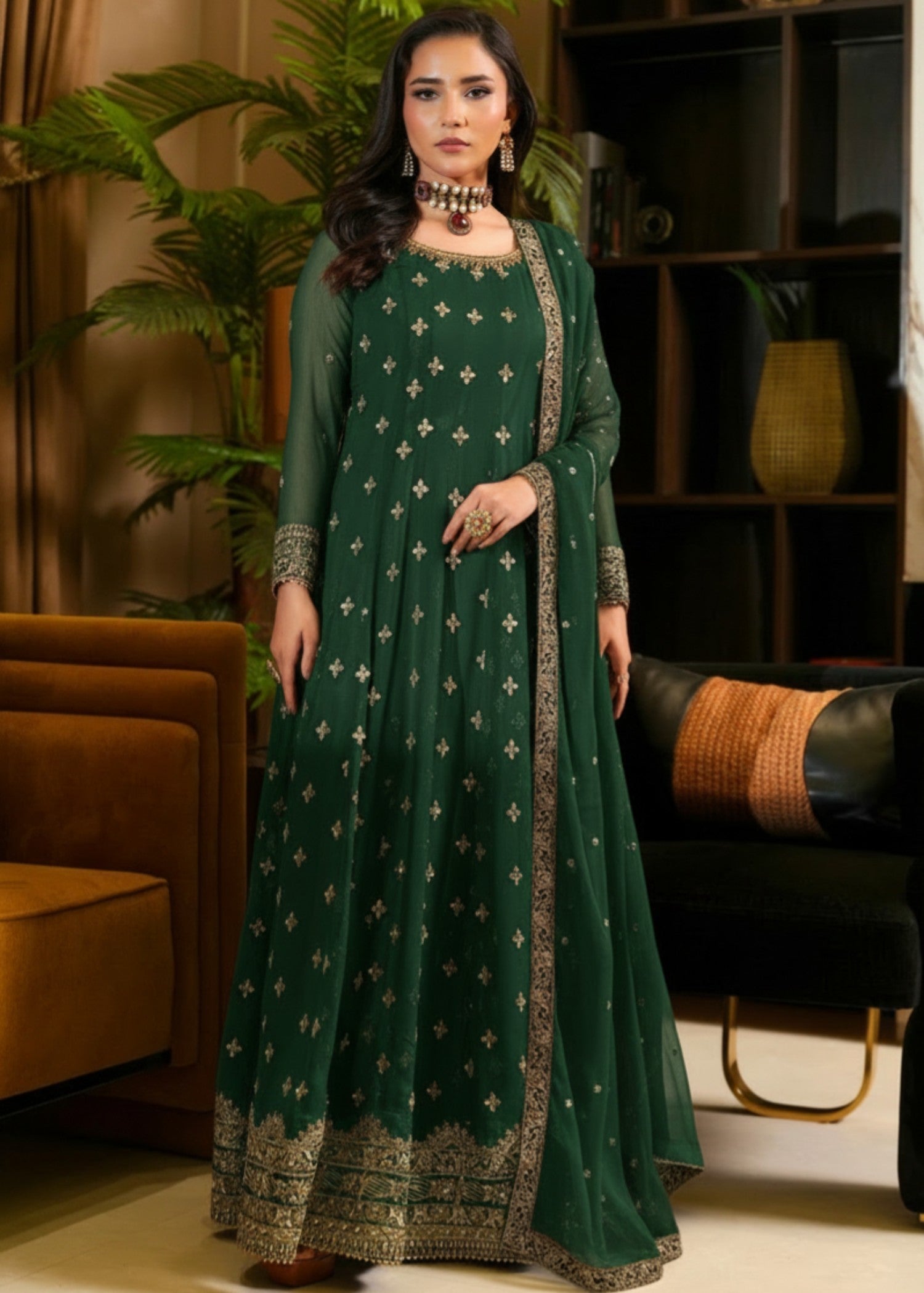 crinkle chiffon Maxi in Sea green