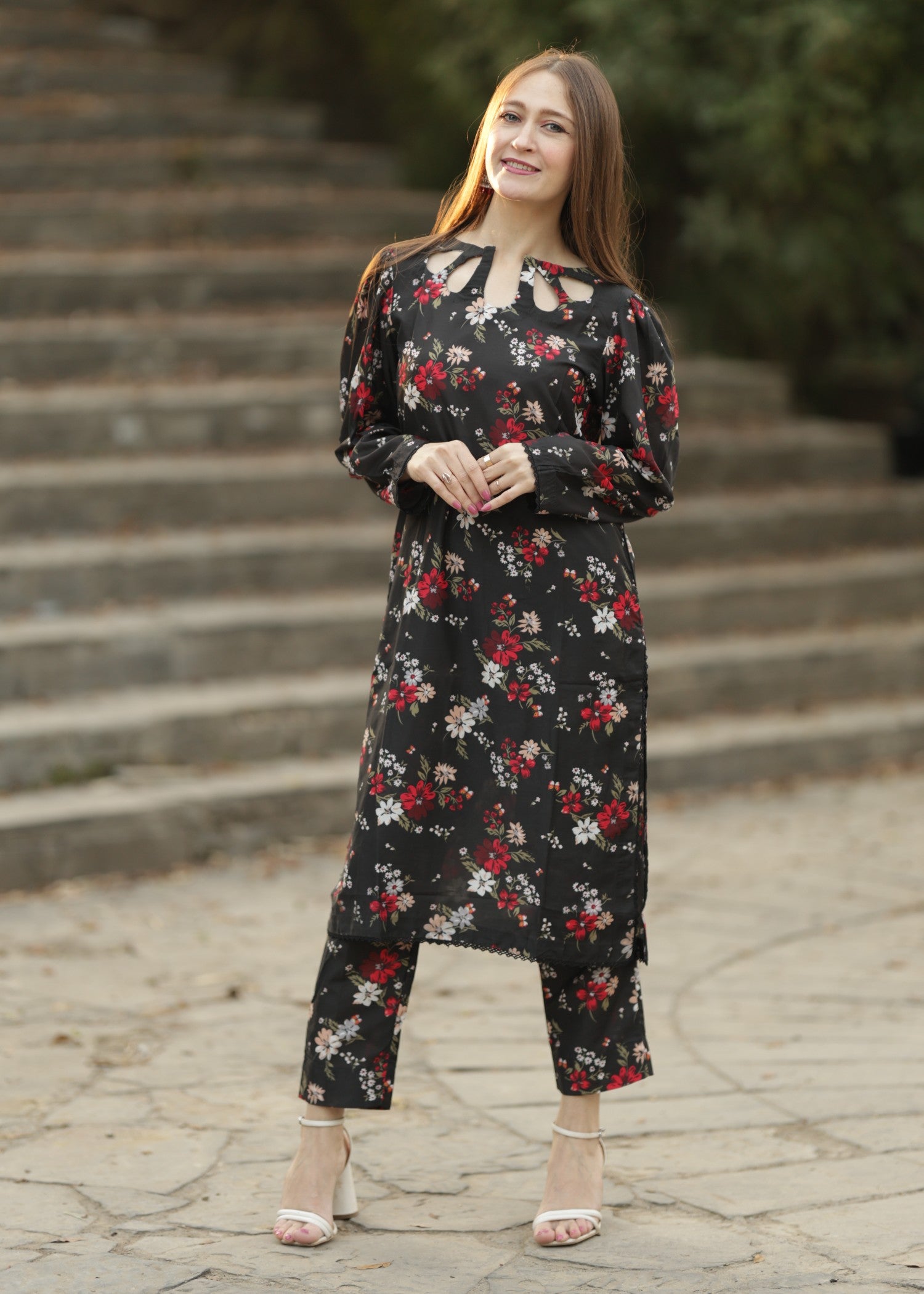 raw silk Co Ord Sets in Black, multi
