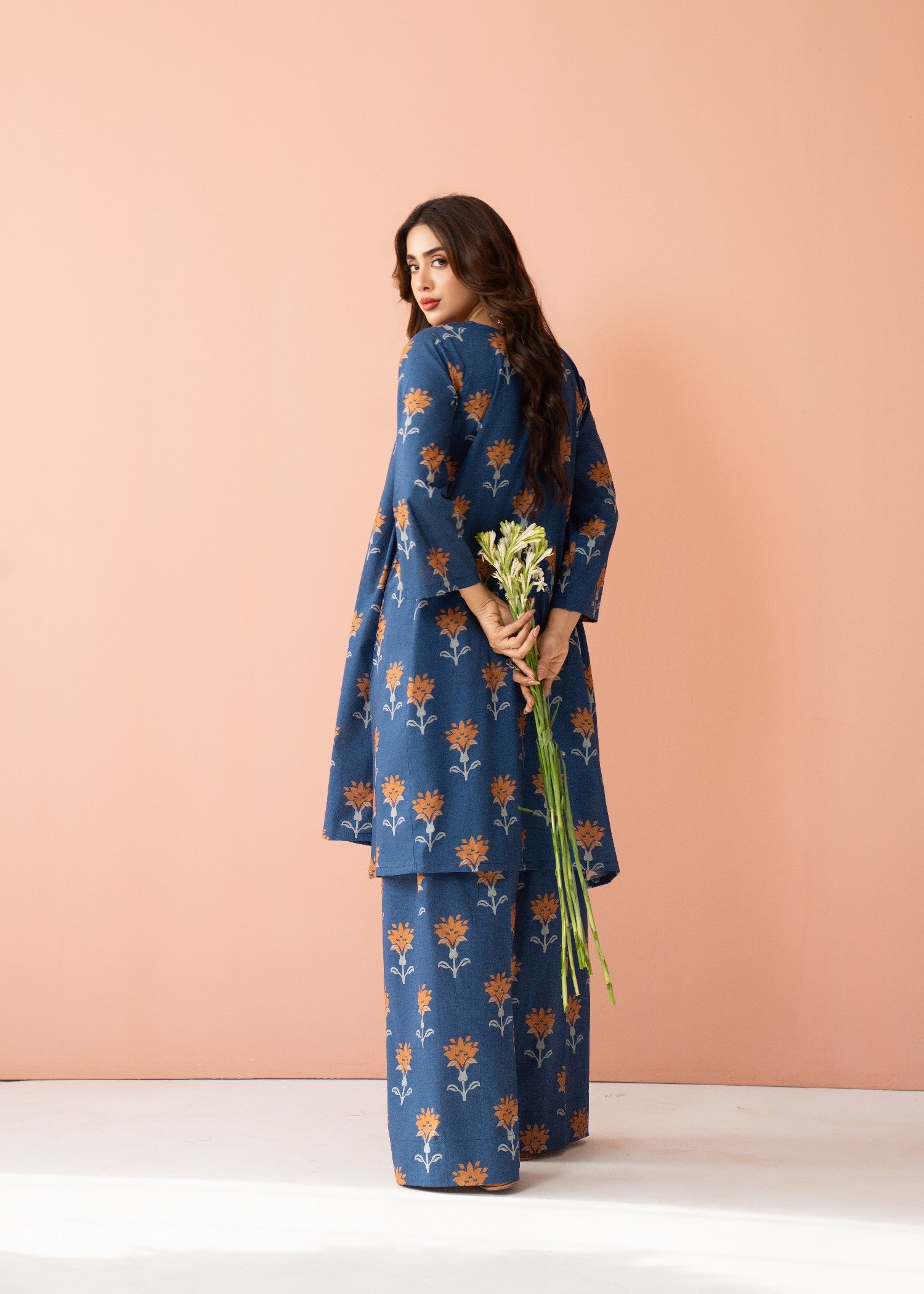 lawn cotton Short Frock in Navy blue