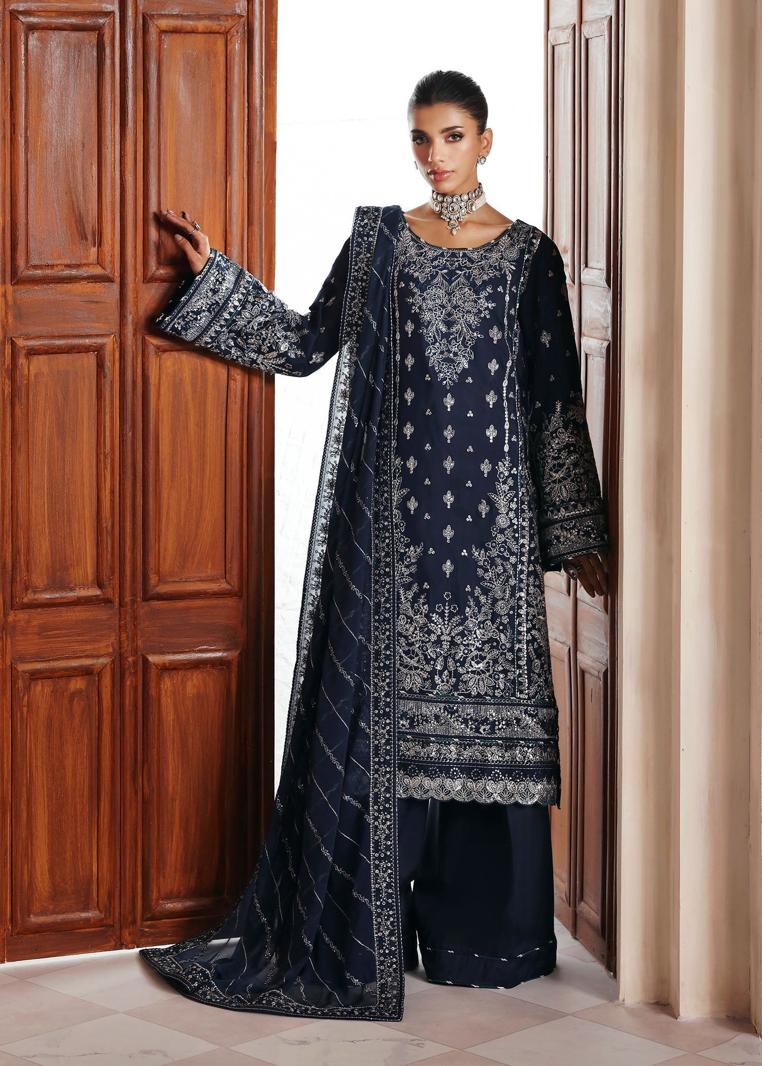 raw silk Unstitched in Slate blue