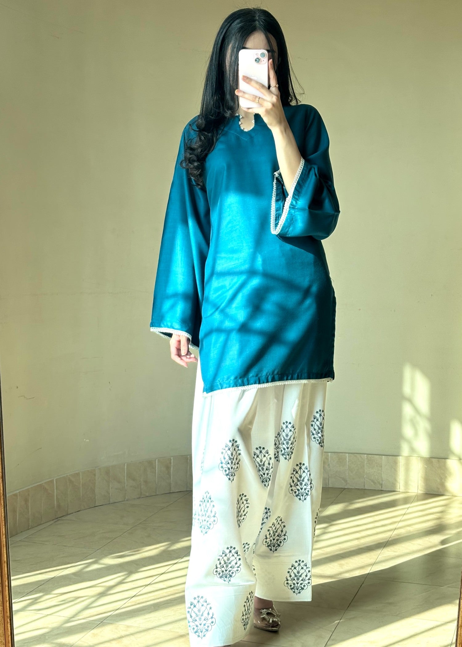 linen Kurta Set in Teal