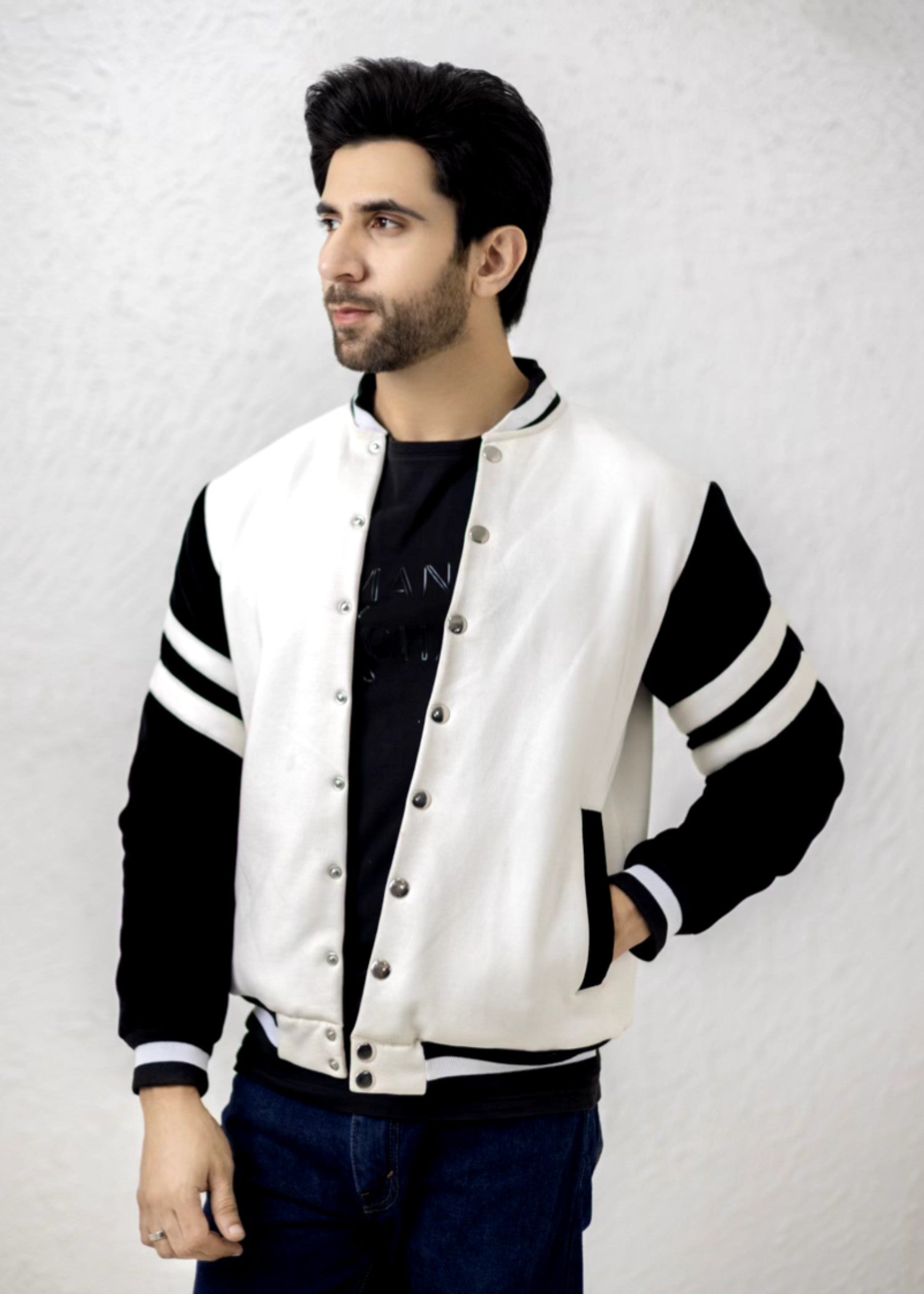 fleece Jacket in Black, off-white by Decuir