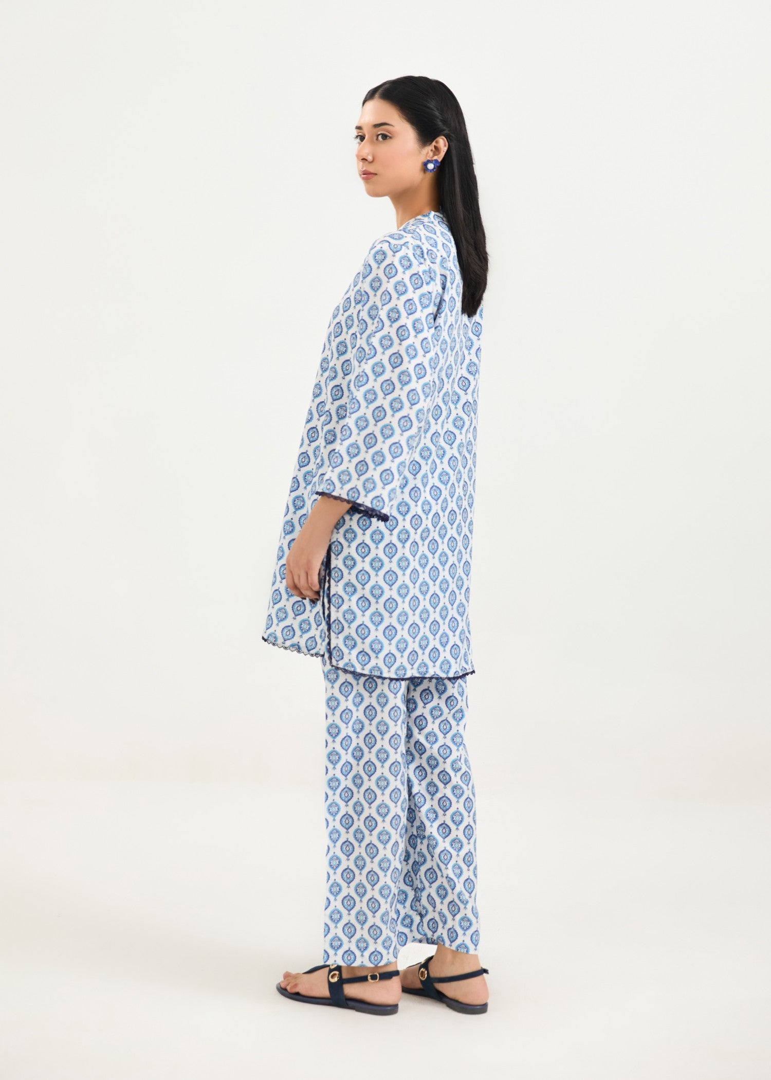 silk finish lawn Co Ord Sets in Sapphire blue