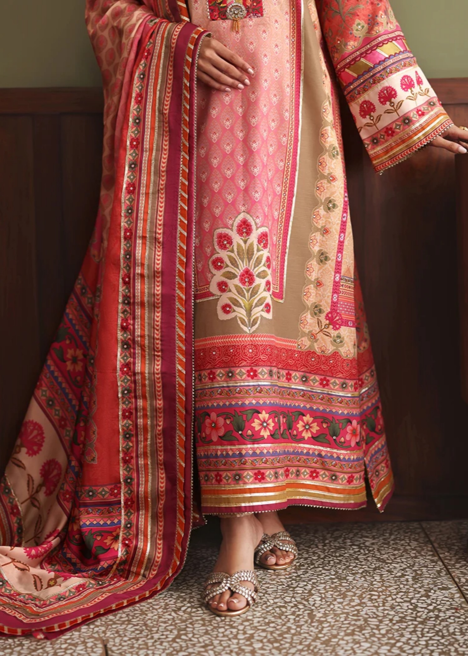 raw silk Kurta Set in Watermelon pink