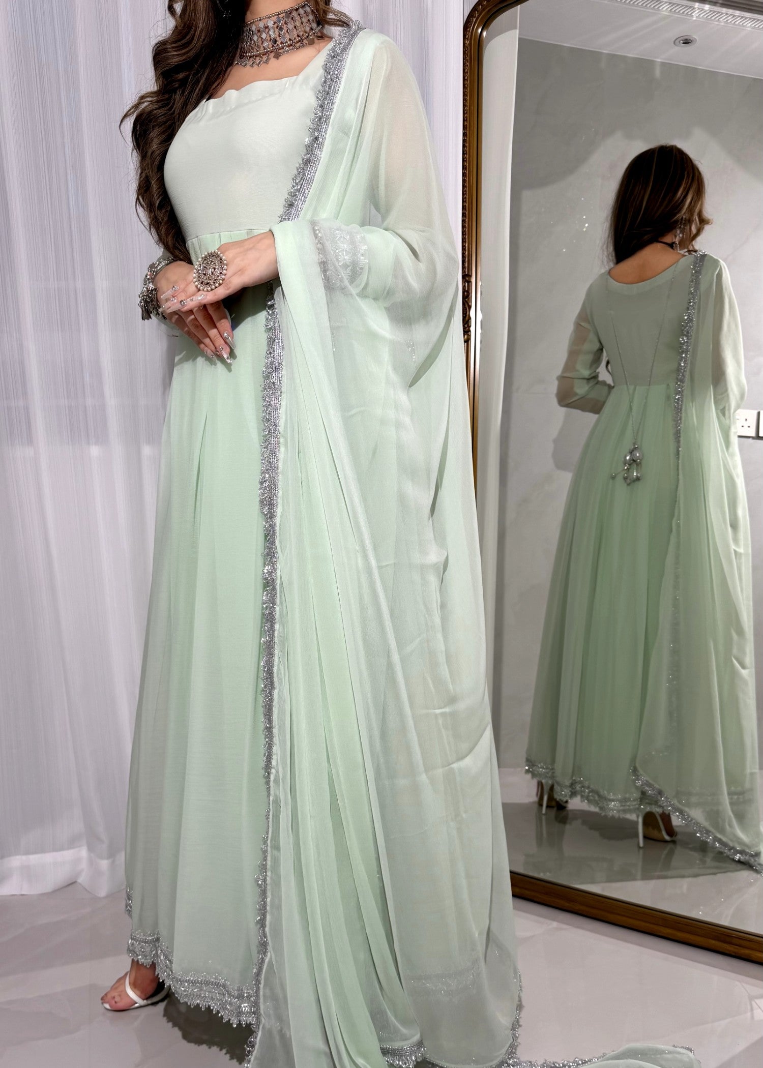 bemberg crinkle chiffon Maxi in Tea green