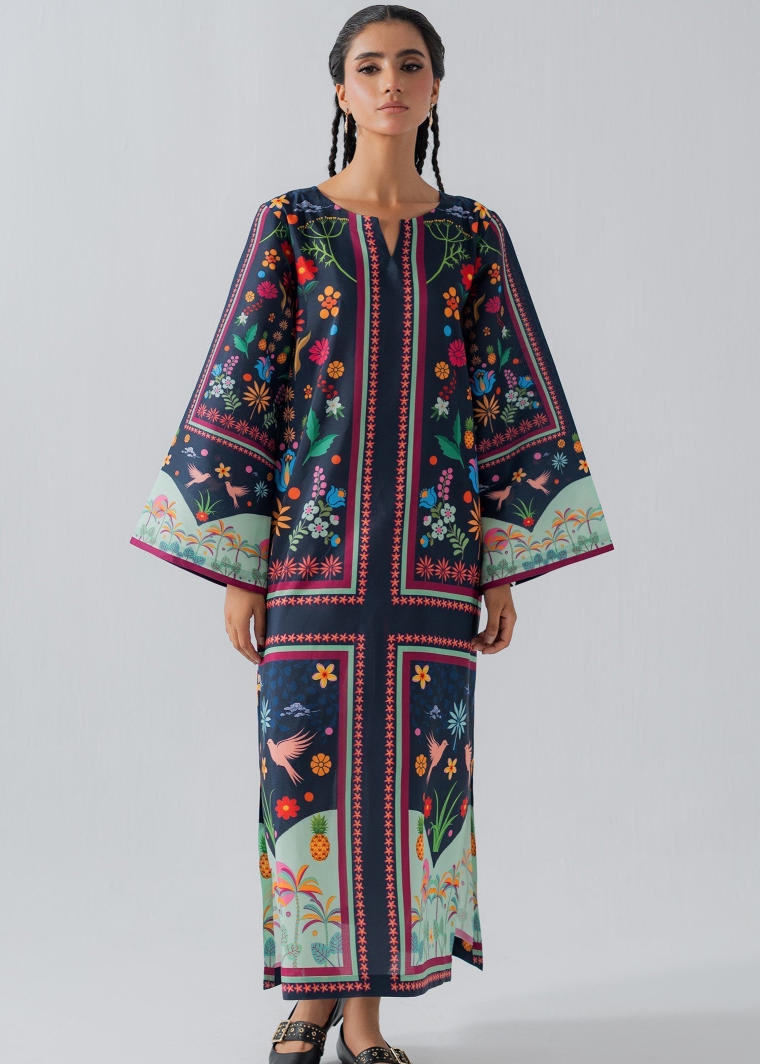 poly lawn Kaftan in Navy blue