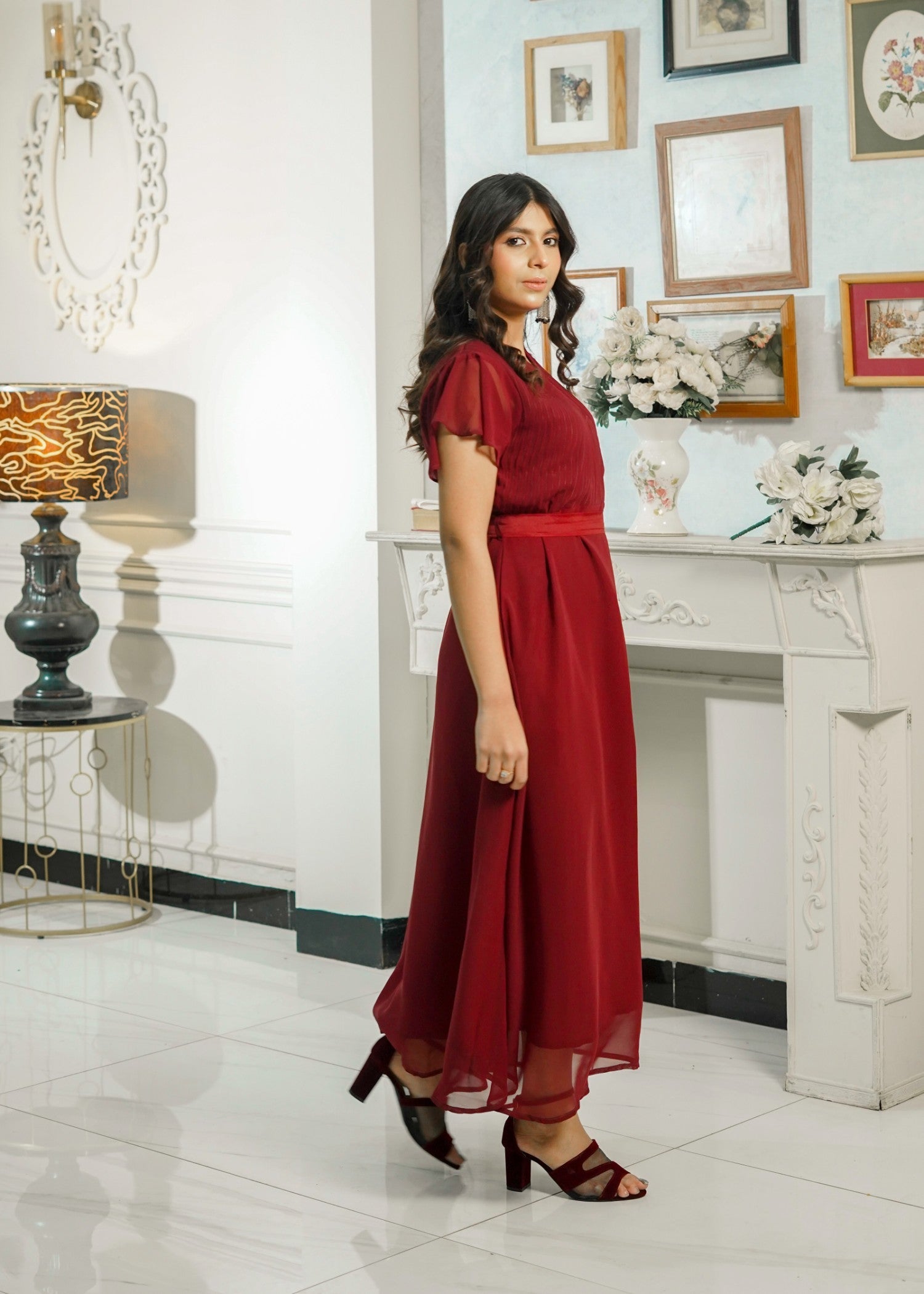 georgette Maxi in Maroon