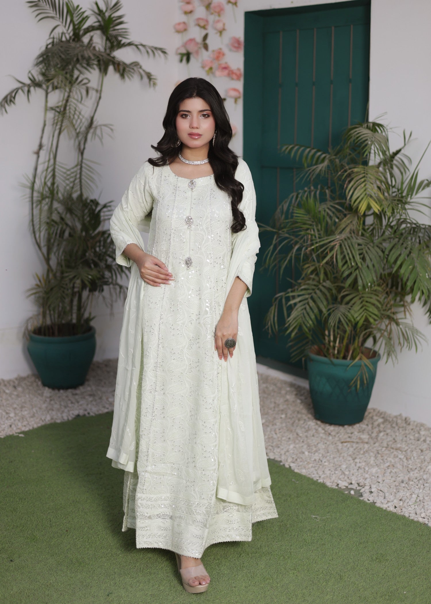 bemberg crinkle chiffon Maxi in Ivory