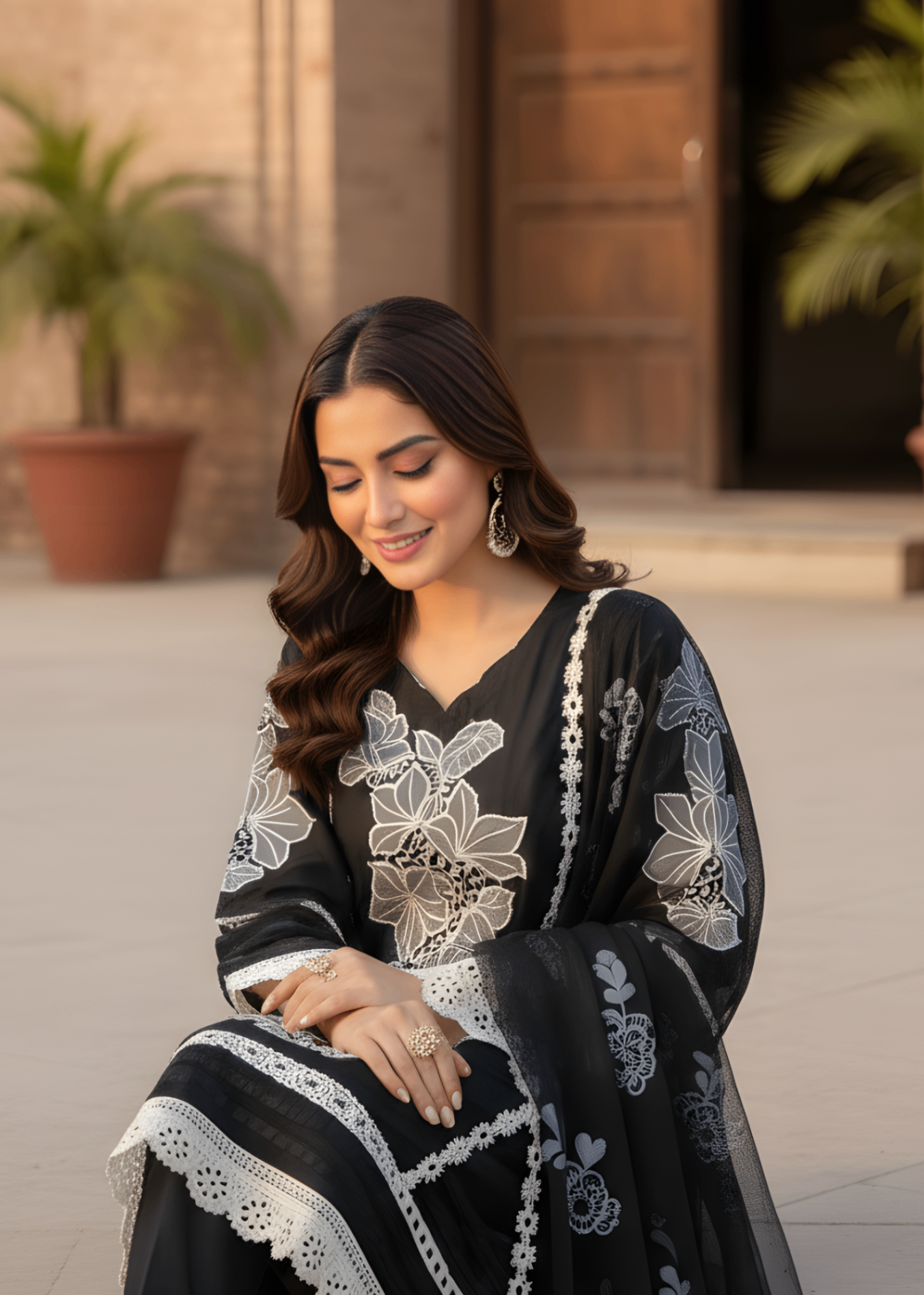 khaddi net Kurta Set in Black