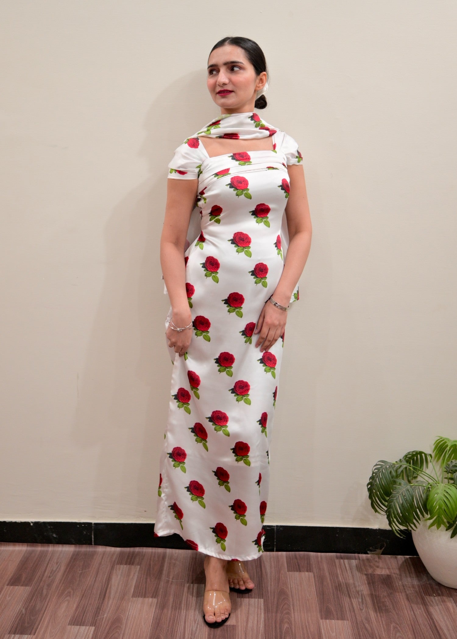 satin silk Dress in White