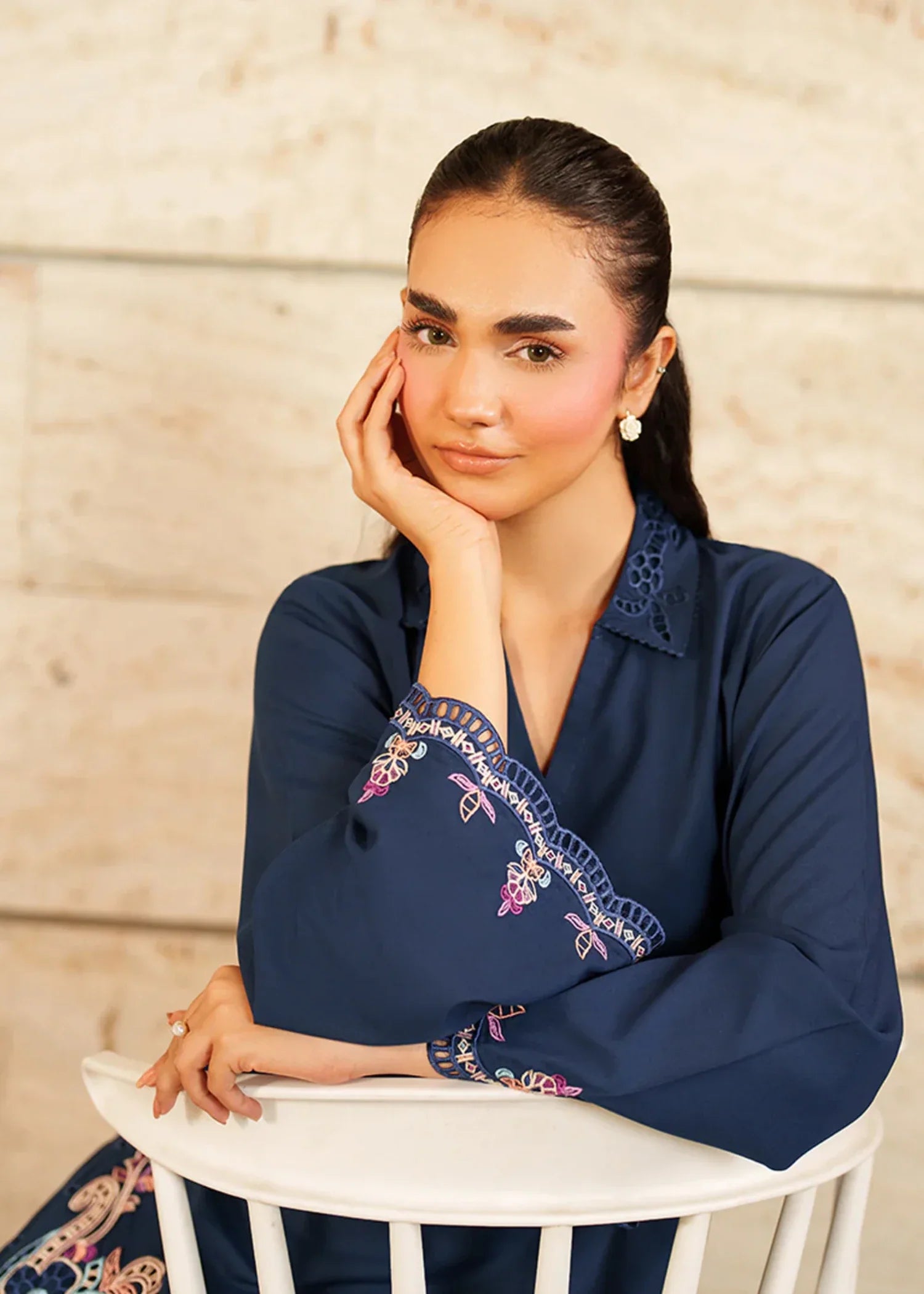 blended satin Kurta Set in Blue