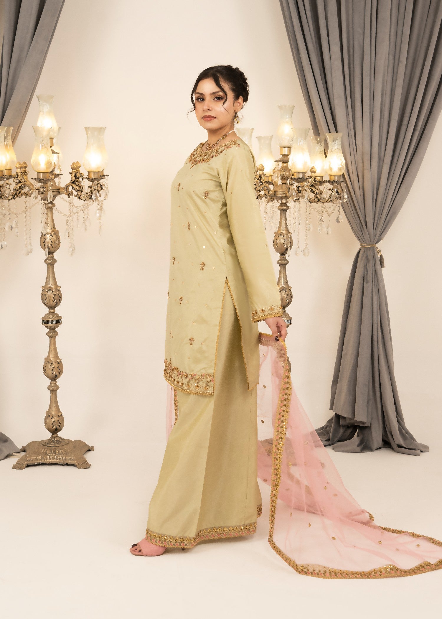 tussar silk Sharara in Beige
