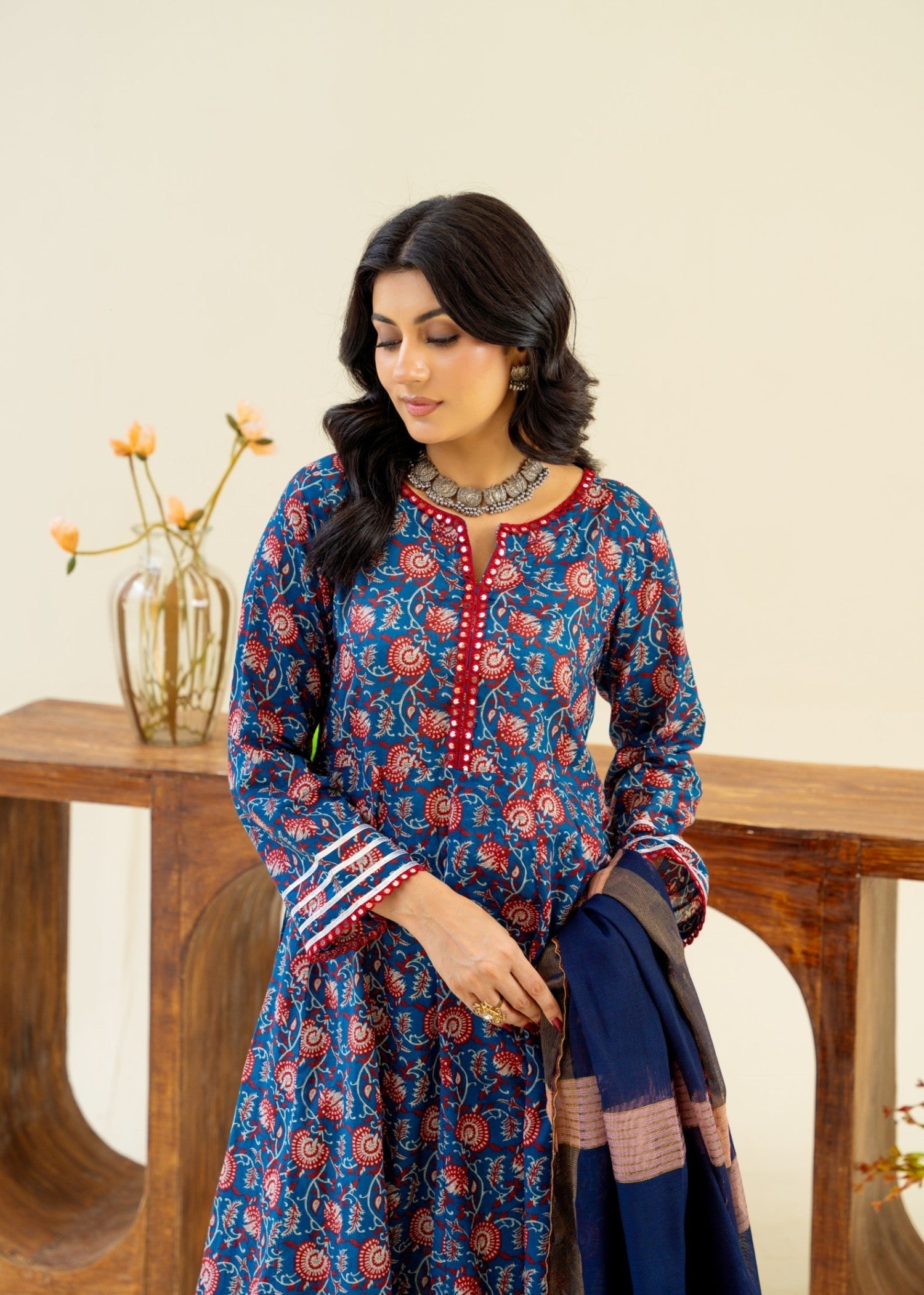 lawn Anarkali in Blue