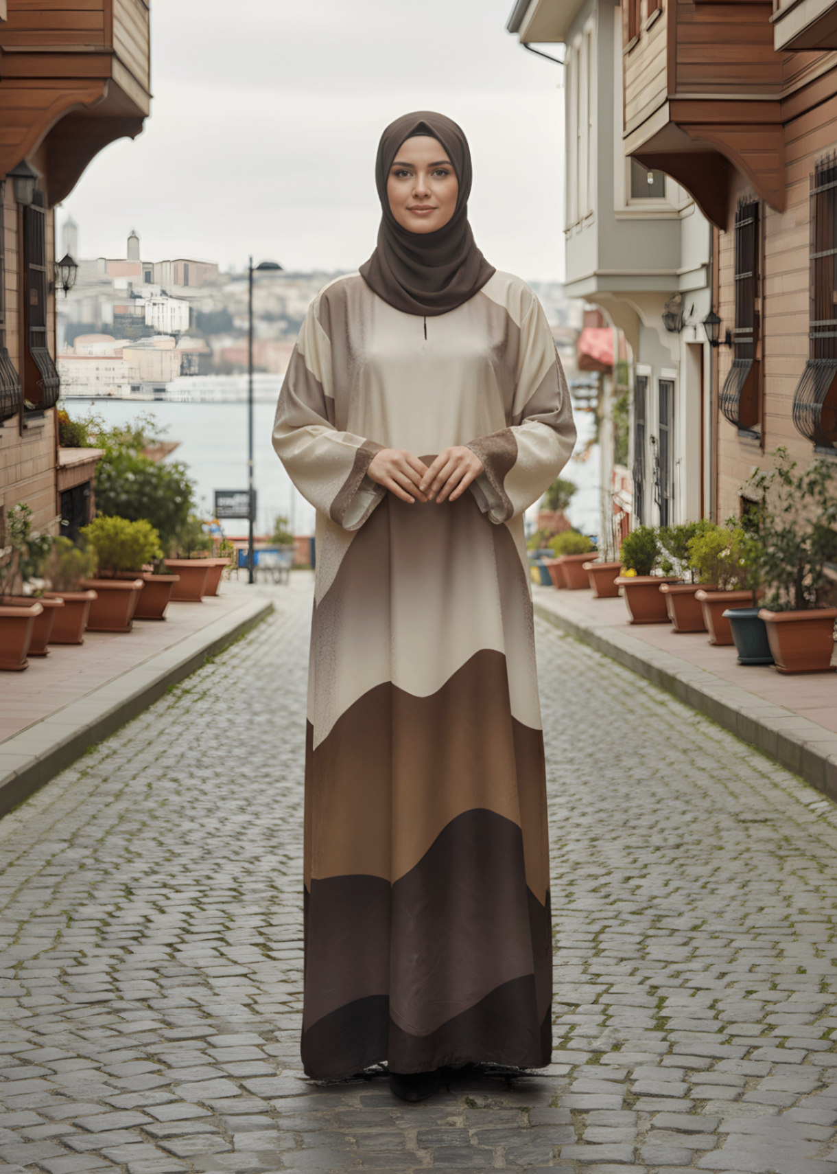 jacquard georgette Abaya in Umber brown