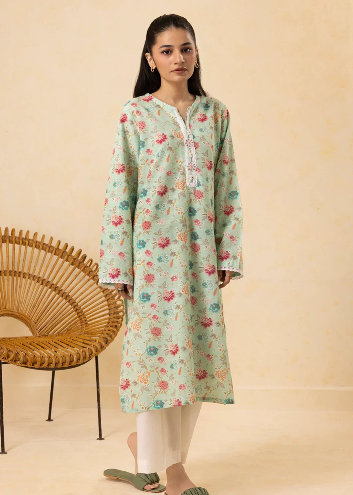 khaddar Kurti in Mint green