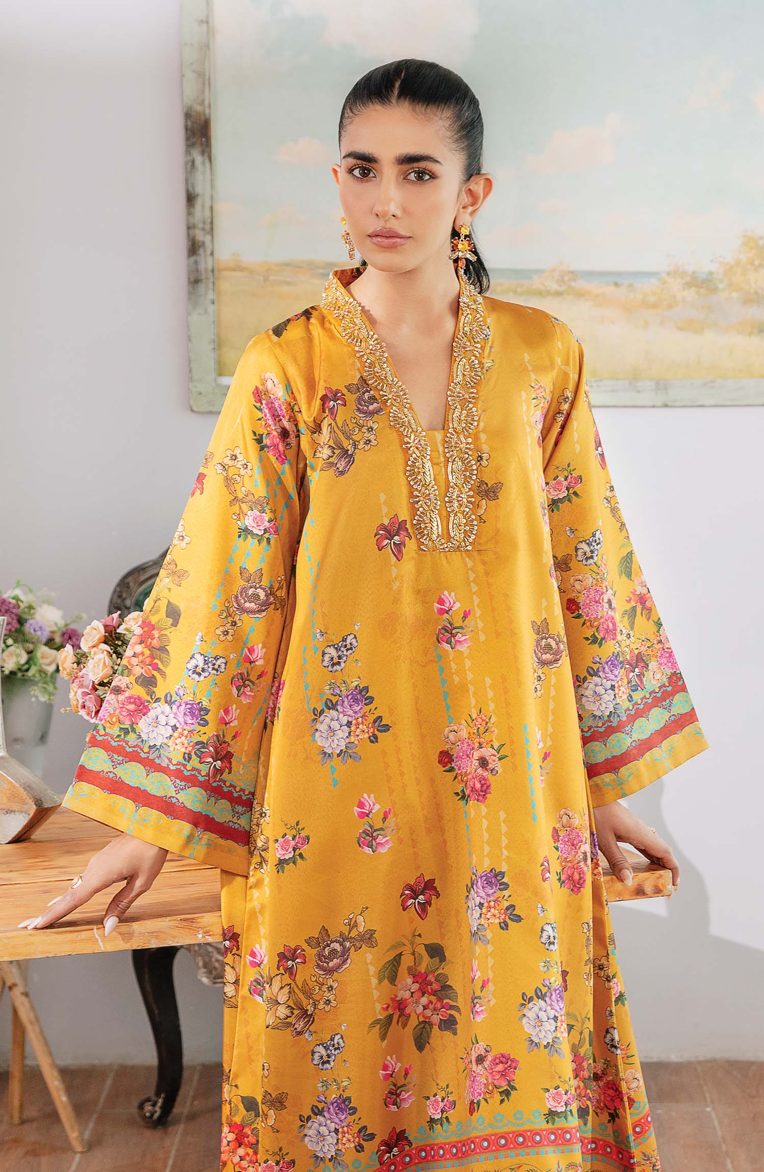 silk Kurta Set in School bus yellow