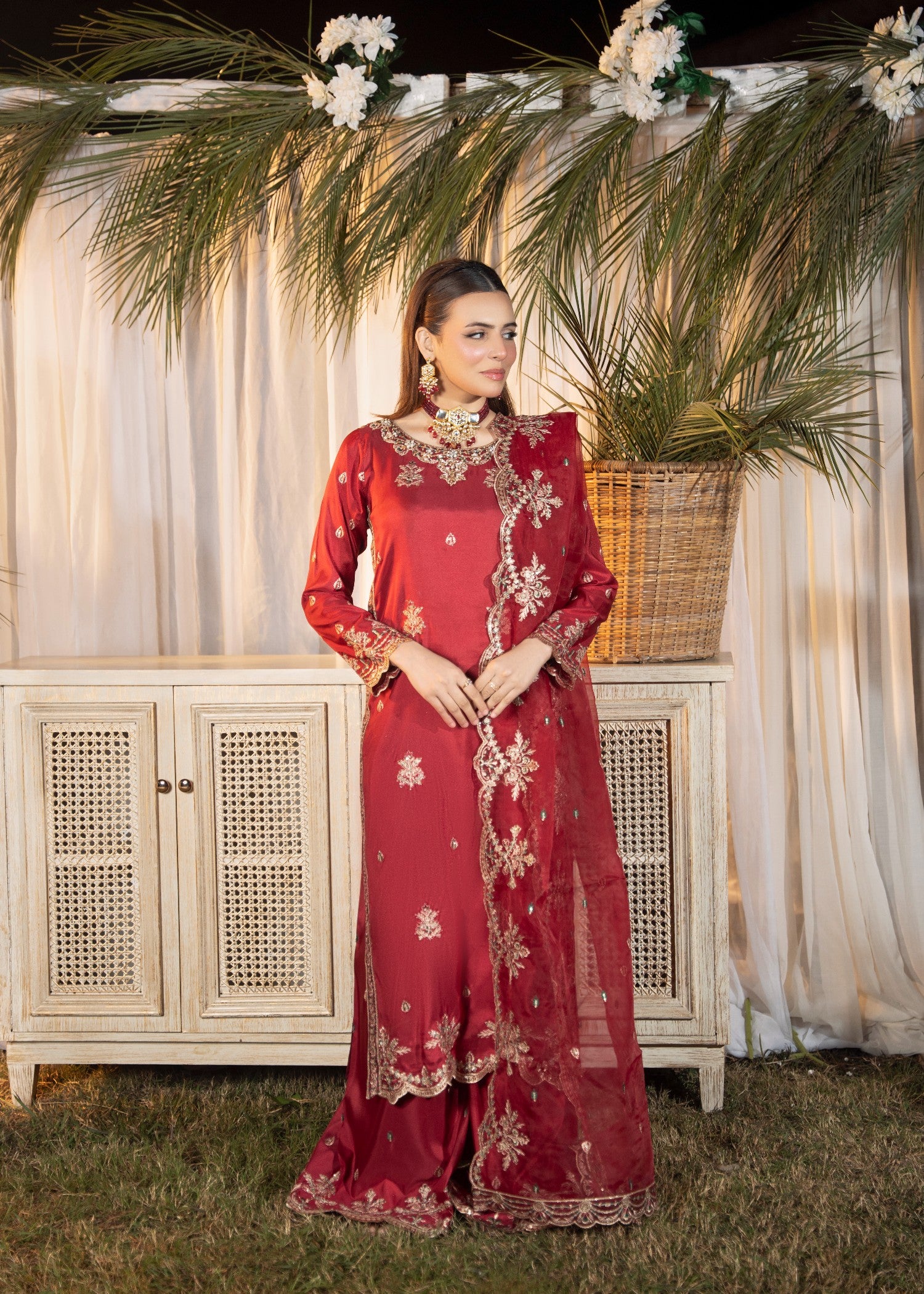 silk Sharara in Cardinal red