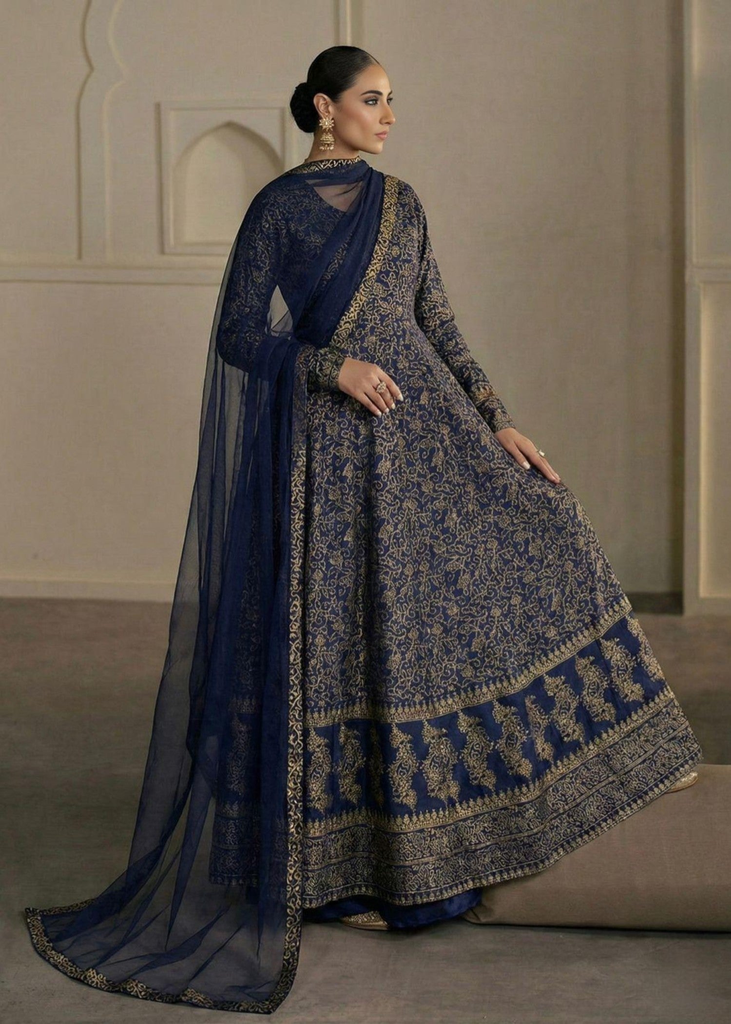 kattan silk Maxi in Navy blue