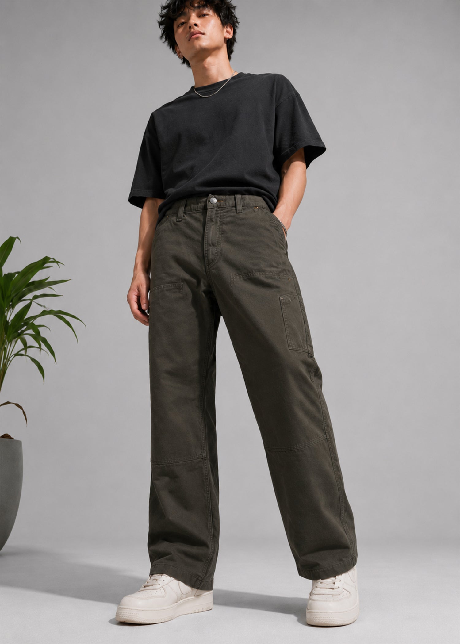 cotton Pants in Black olive