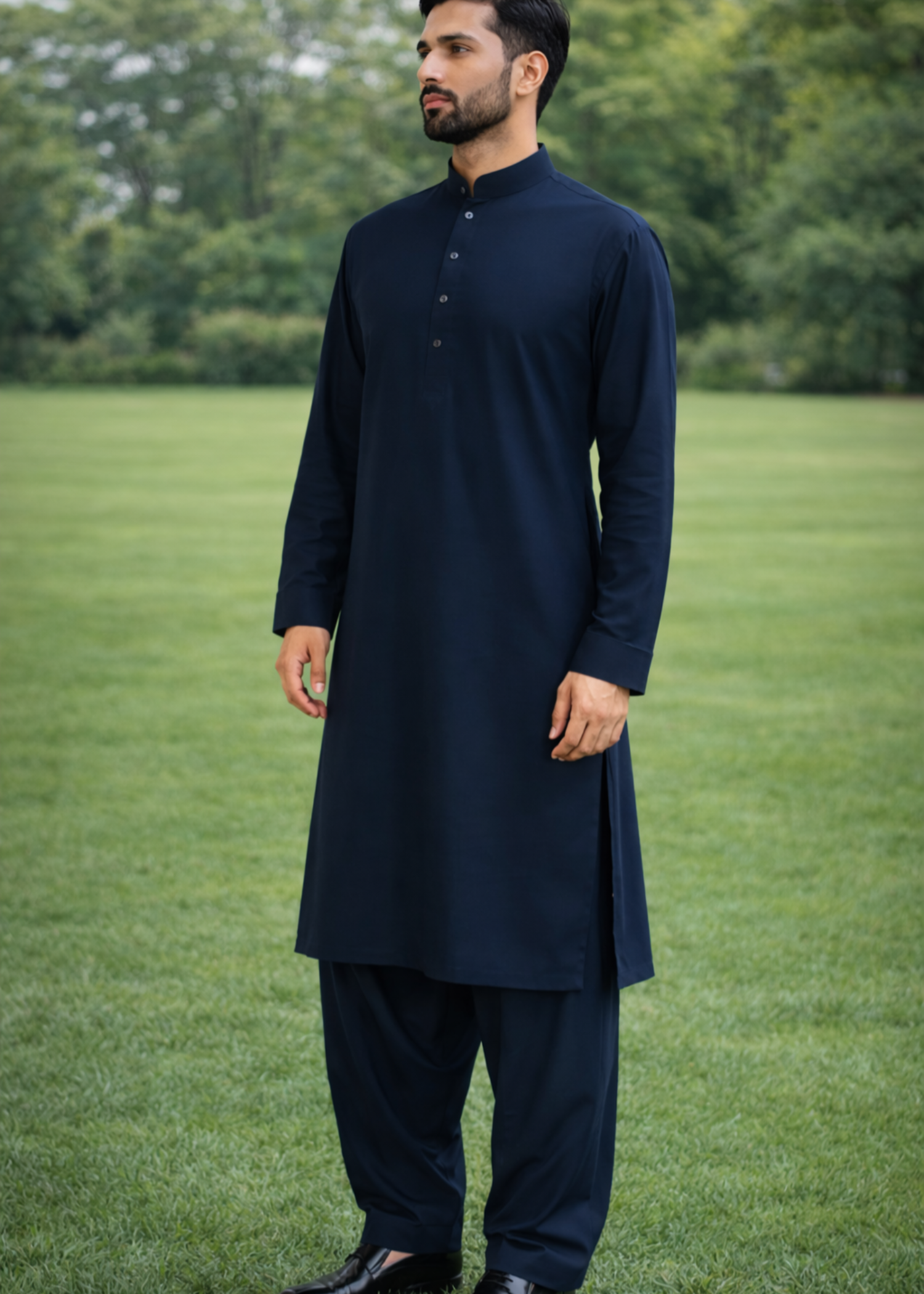 wash & wear Shalwar Kameez in Navy blue by Noor E Zehra.Store