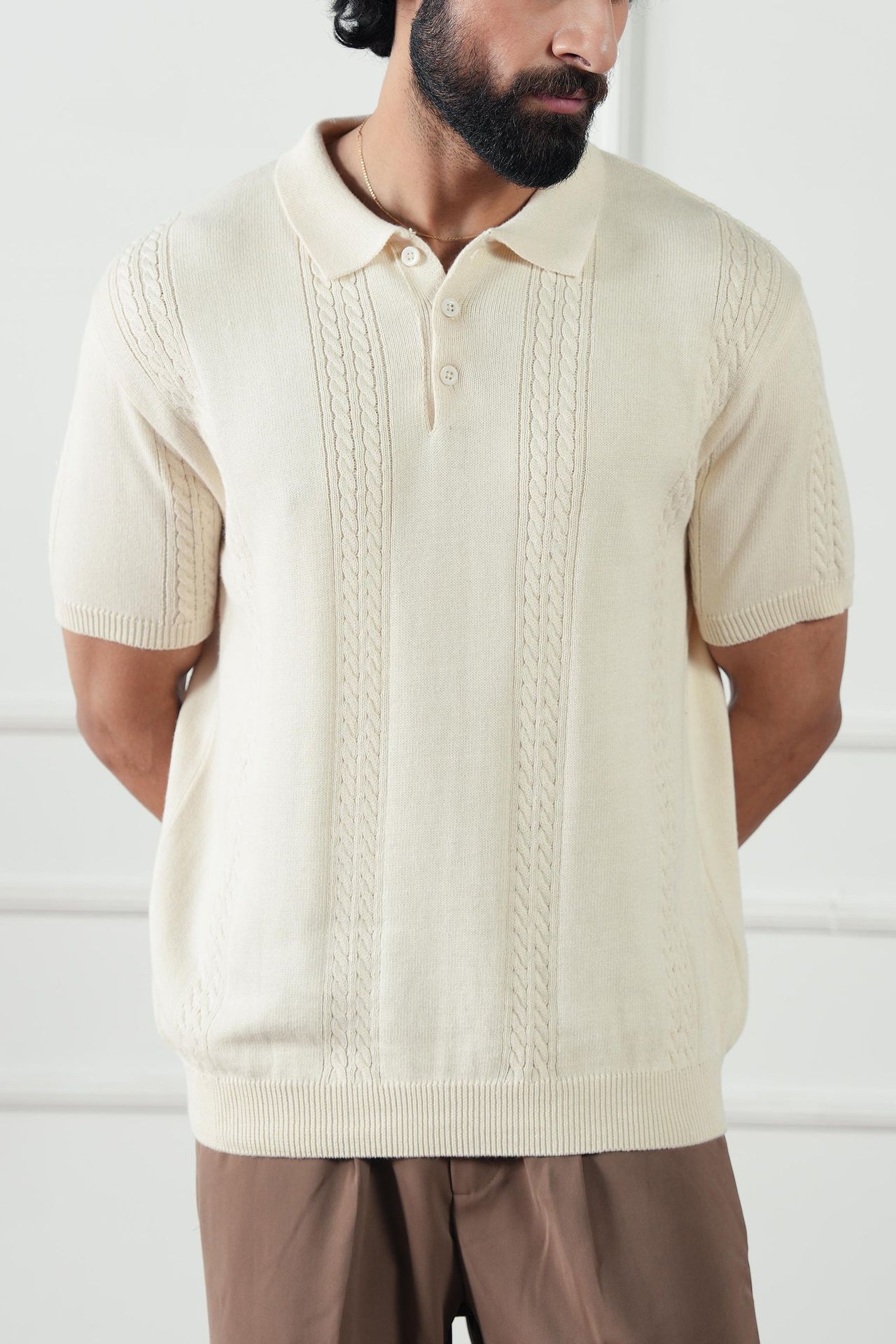 cotton jersey Polo Shirt in Cream