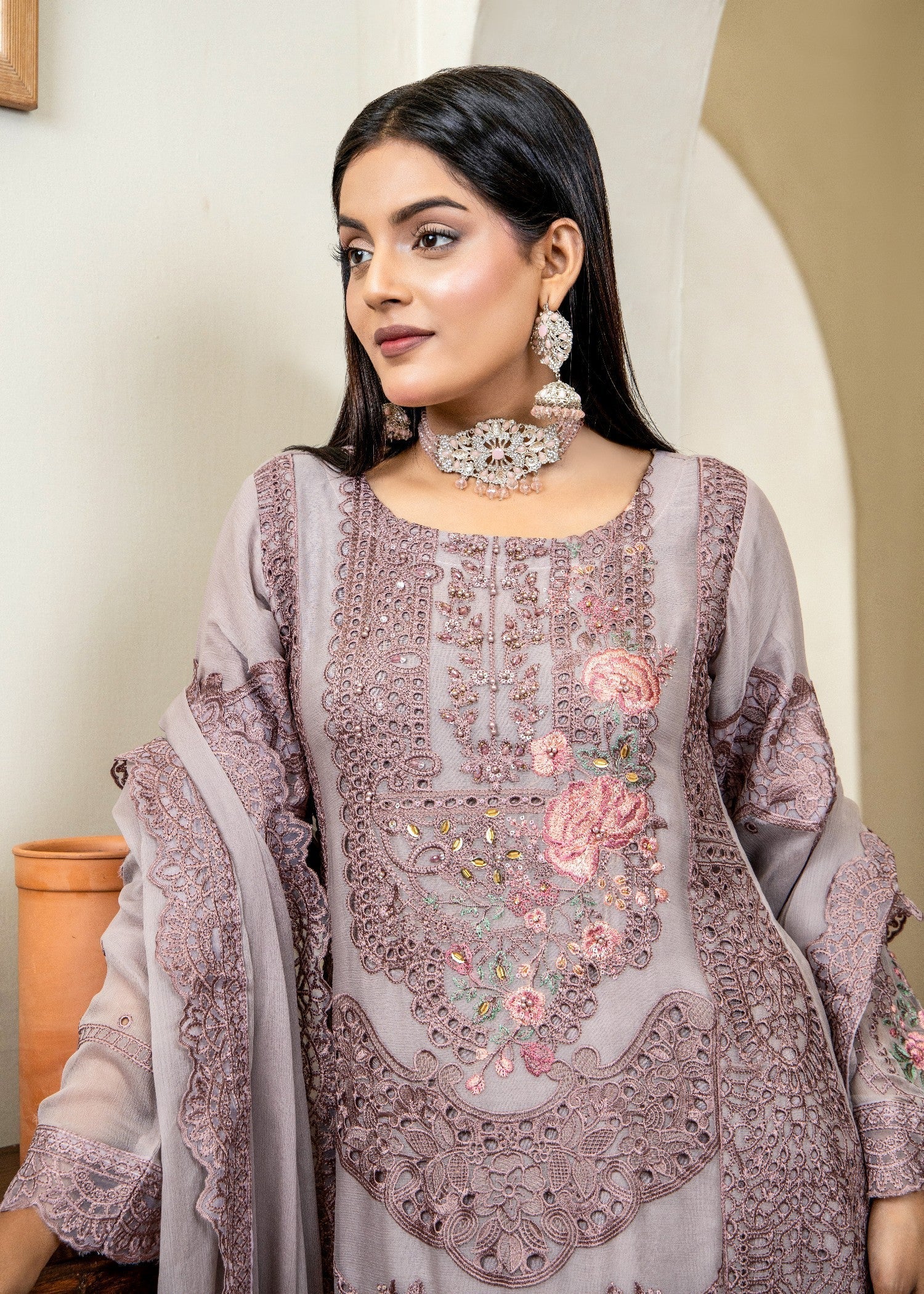 chiffon Kurta Set in Mauve