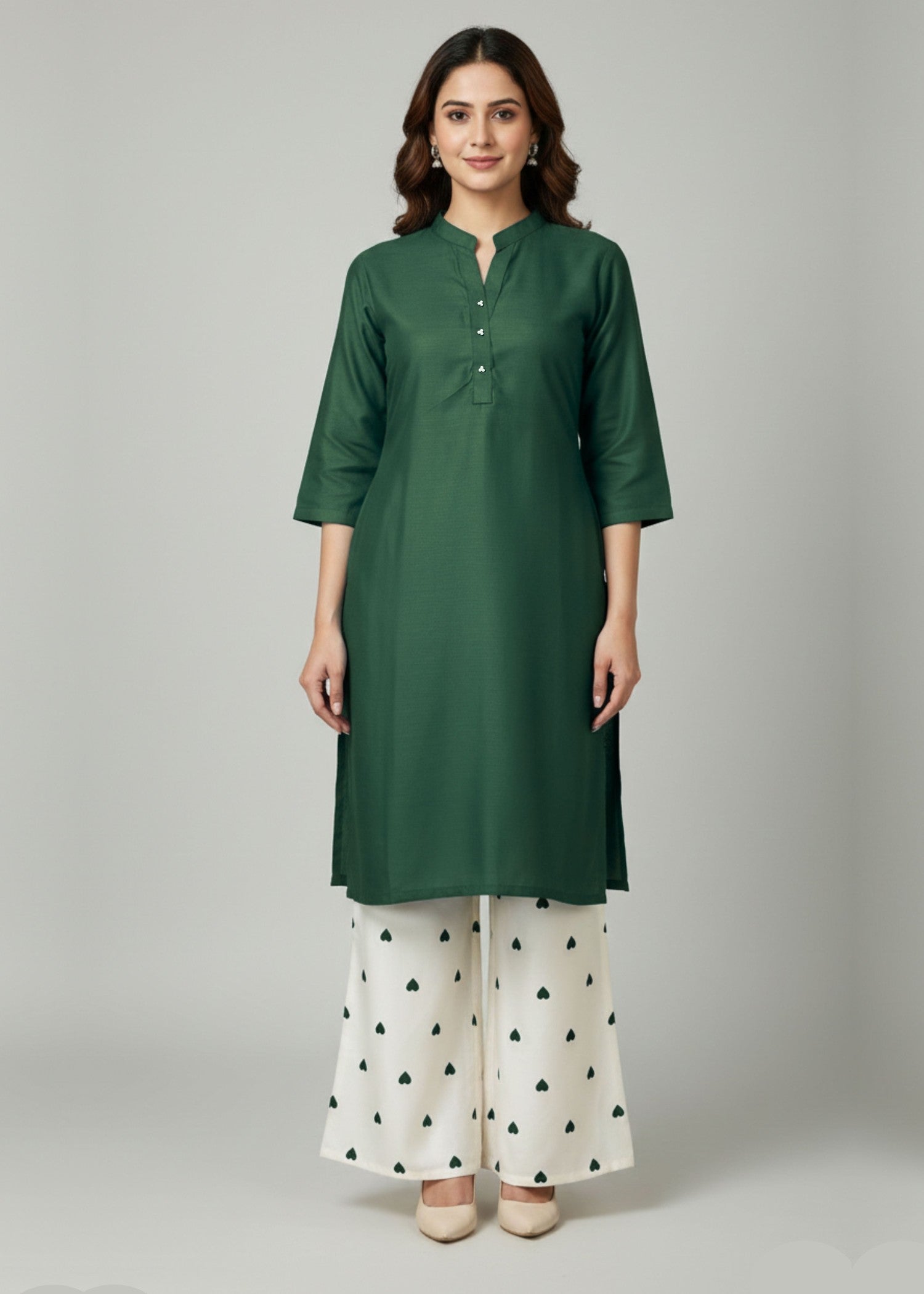 arabic lawn Kurta Set in Bottle green