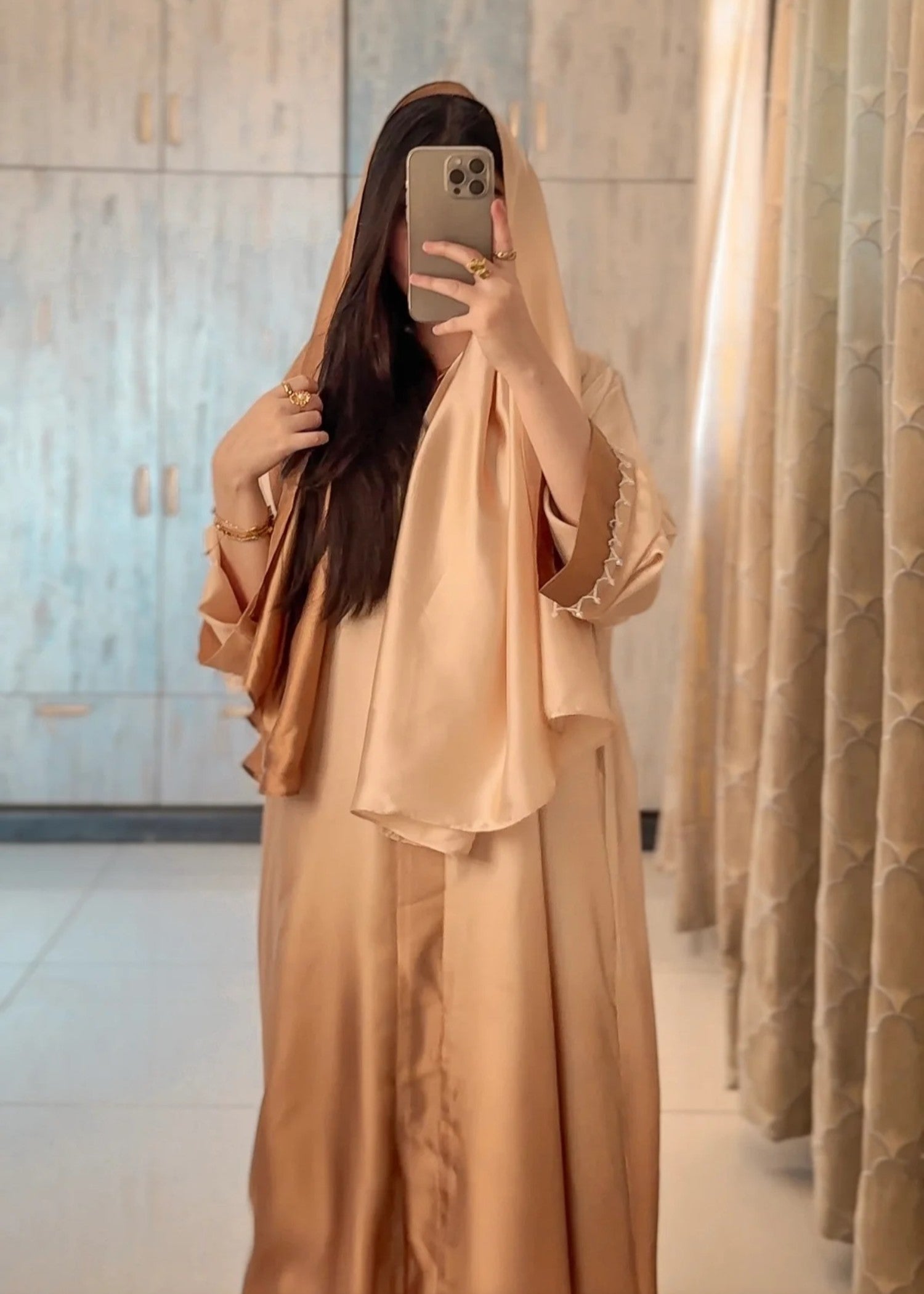 silk Abaya in Beige