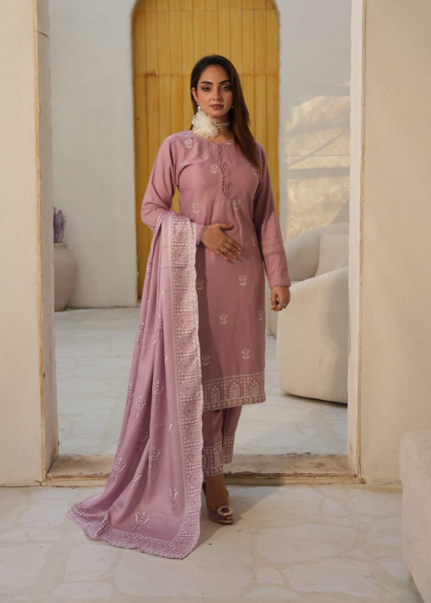 linen Kurta Set in Mauve