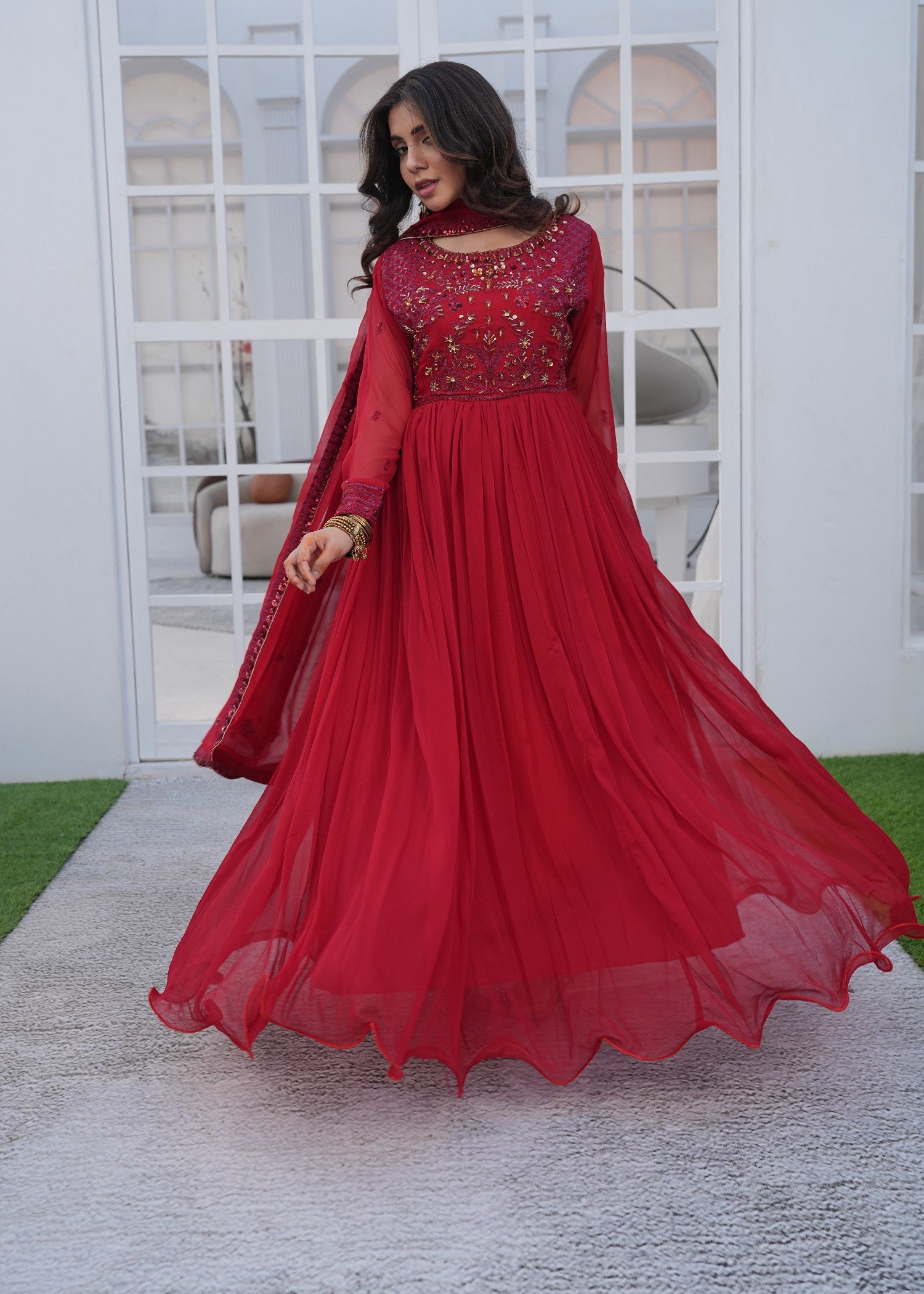 crinkle chiffon Maxi in Crimson