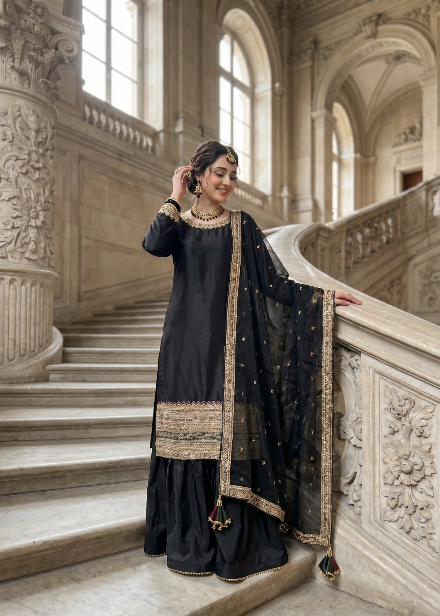 silk Gharara in Black