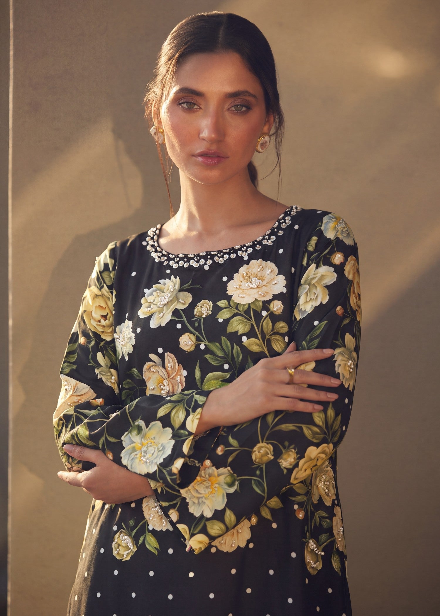 poly silk Kaftan in Black