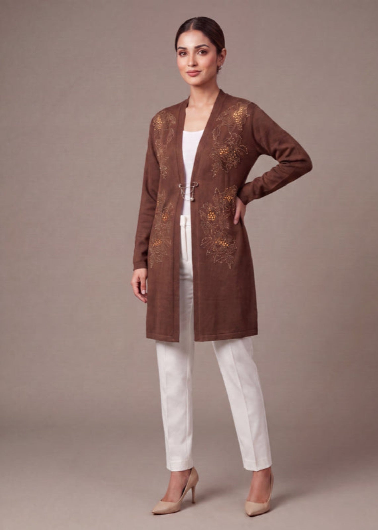 wool Cardigan in Brown