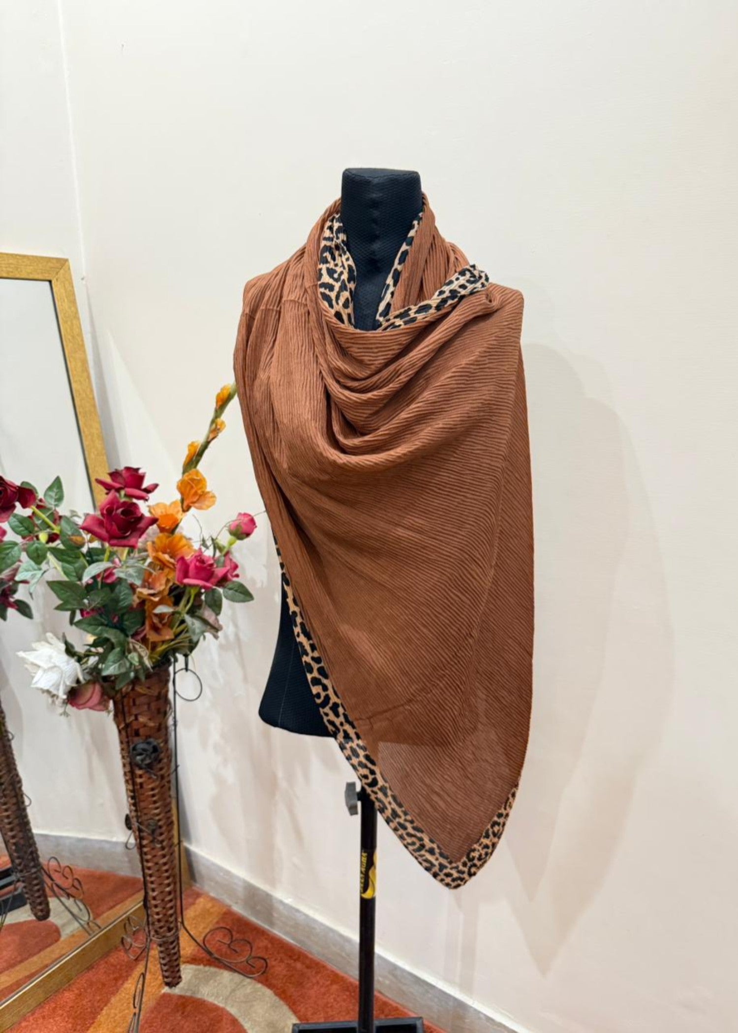 textured lawn Hijab in Tawny brown
