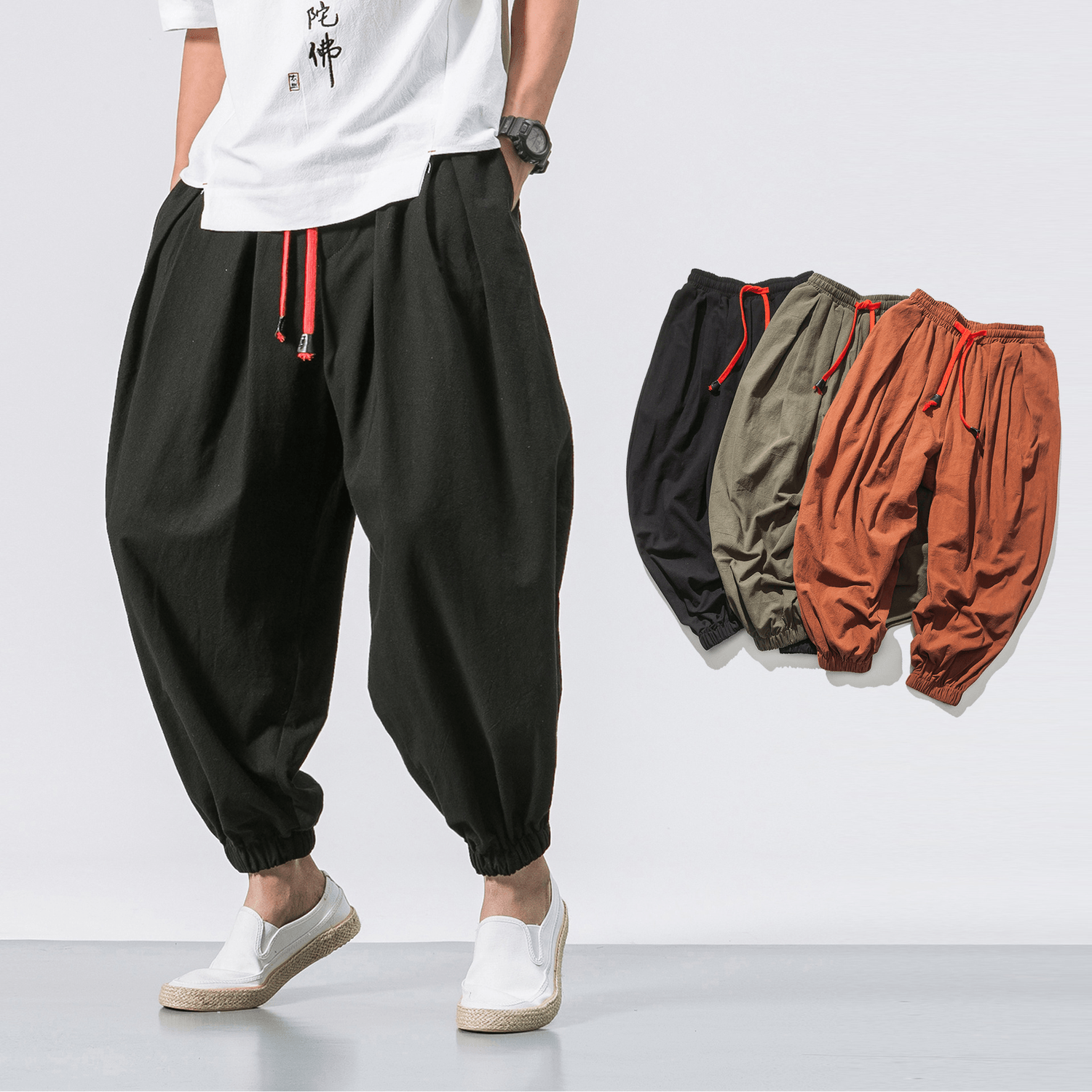 Four Seasons Cotton and Linen Trousers Loose Hanging Gear Men Flying Squirrel Pants Men