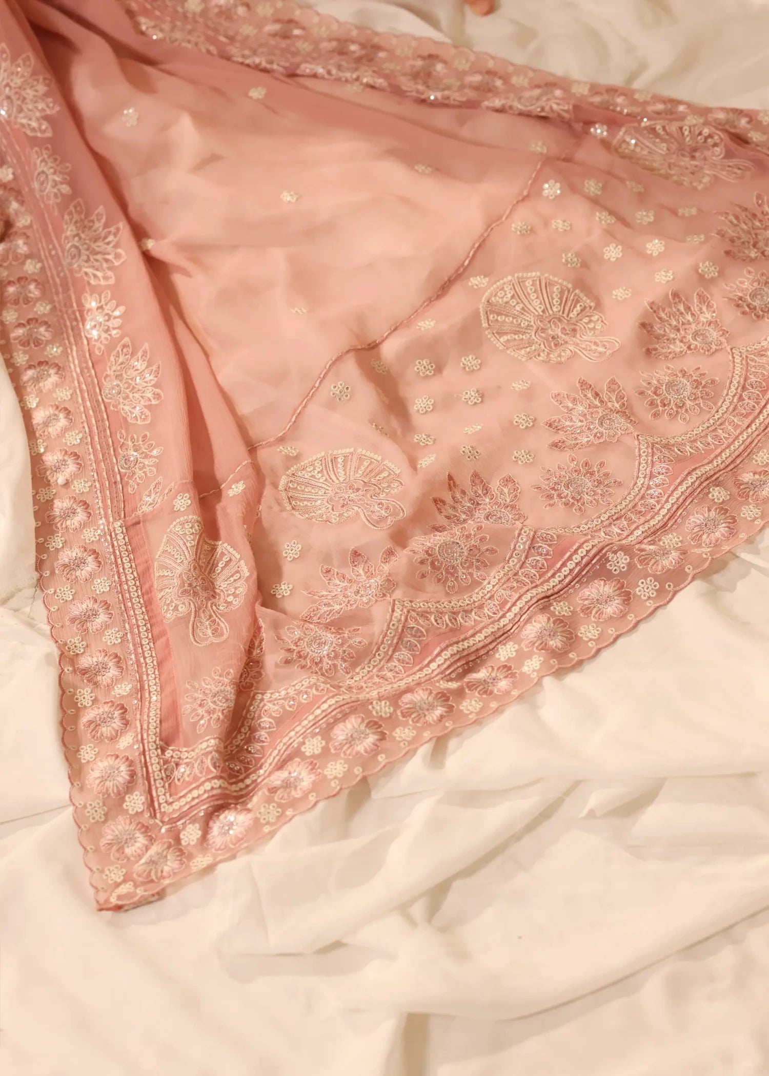 chiffon Kurta Set in Tea rose pink