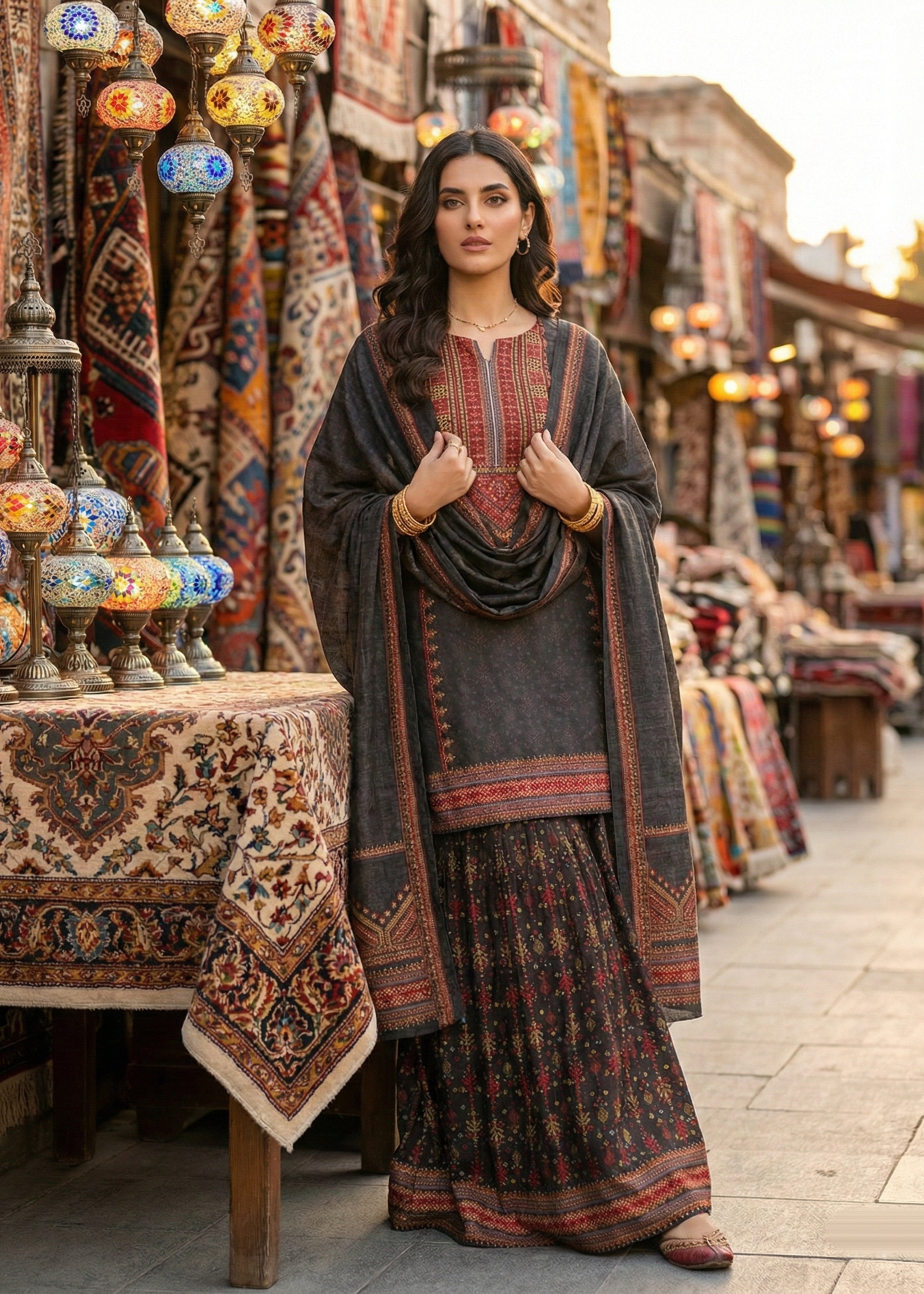 silk Gharara in Multi