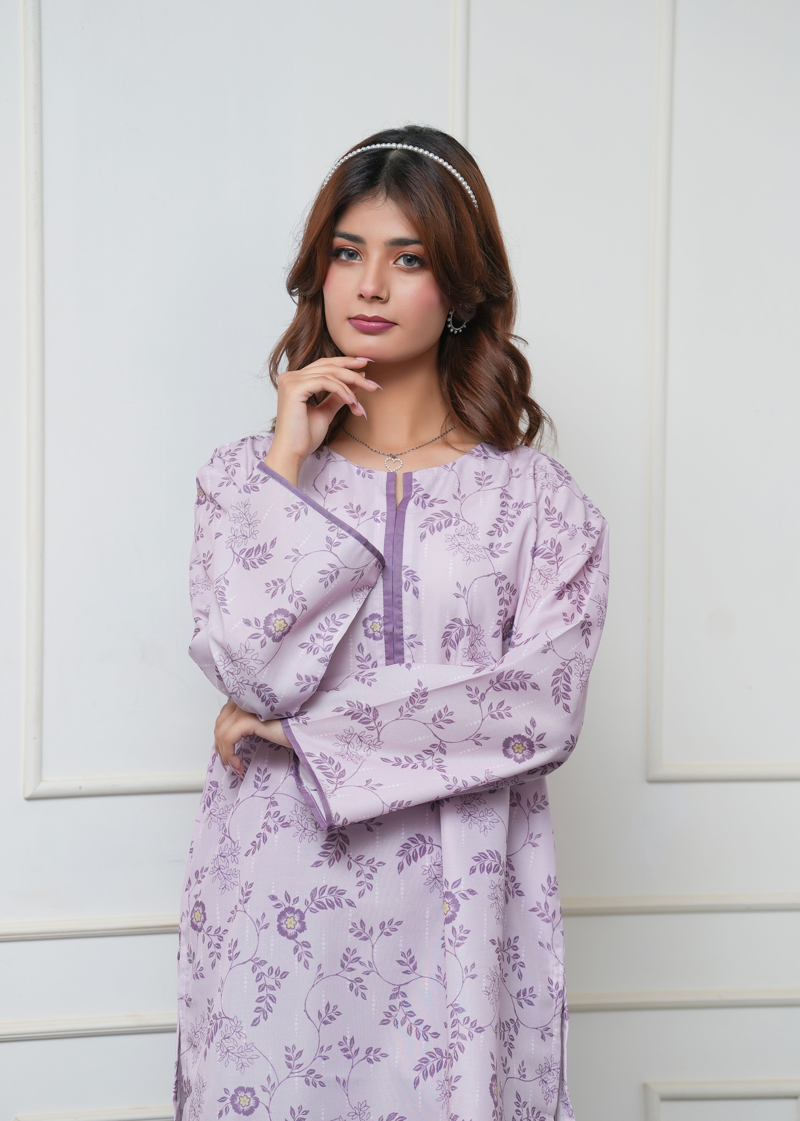 poly lawn Kurta Set in Purple mountain majesty
