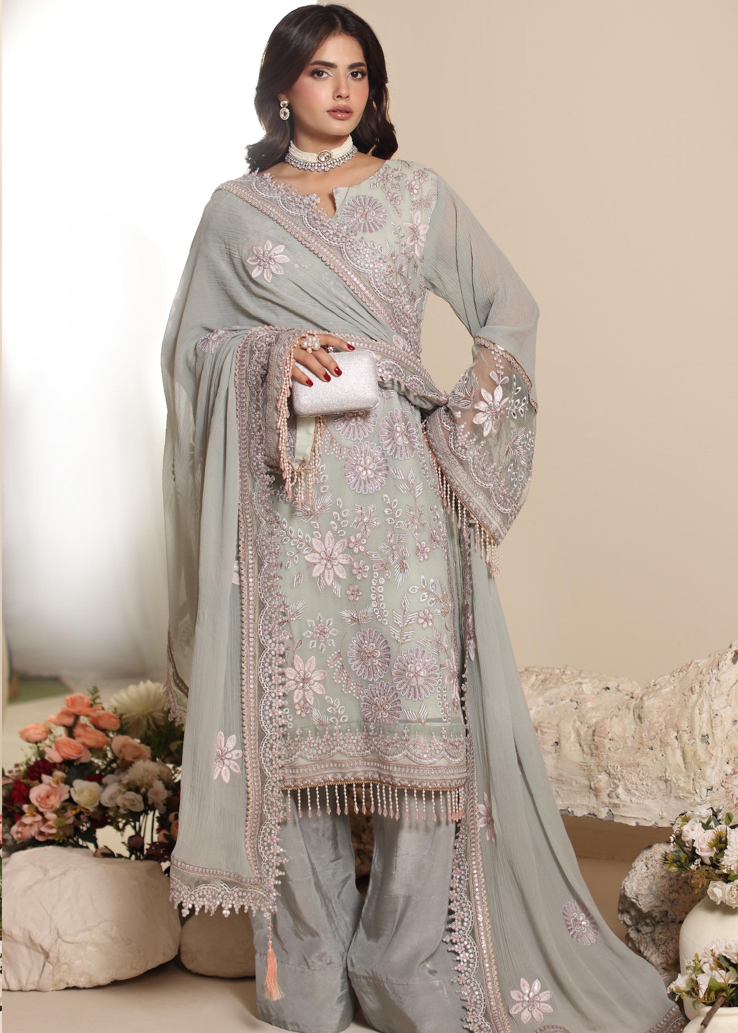chiffon Unstitched in Ash grey