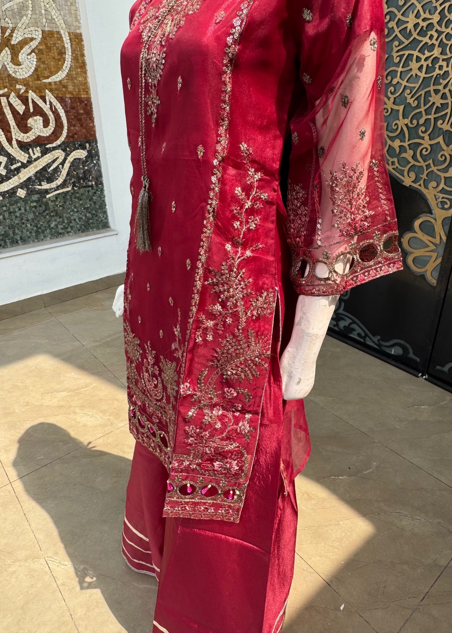 organza Sharara in Maroon