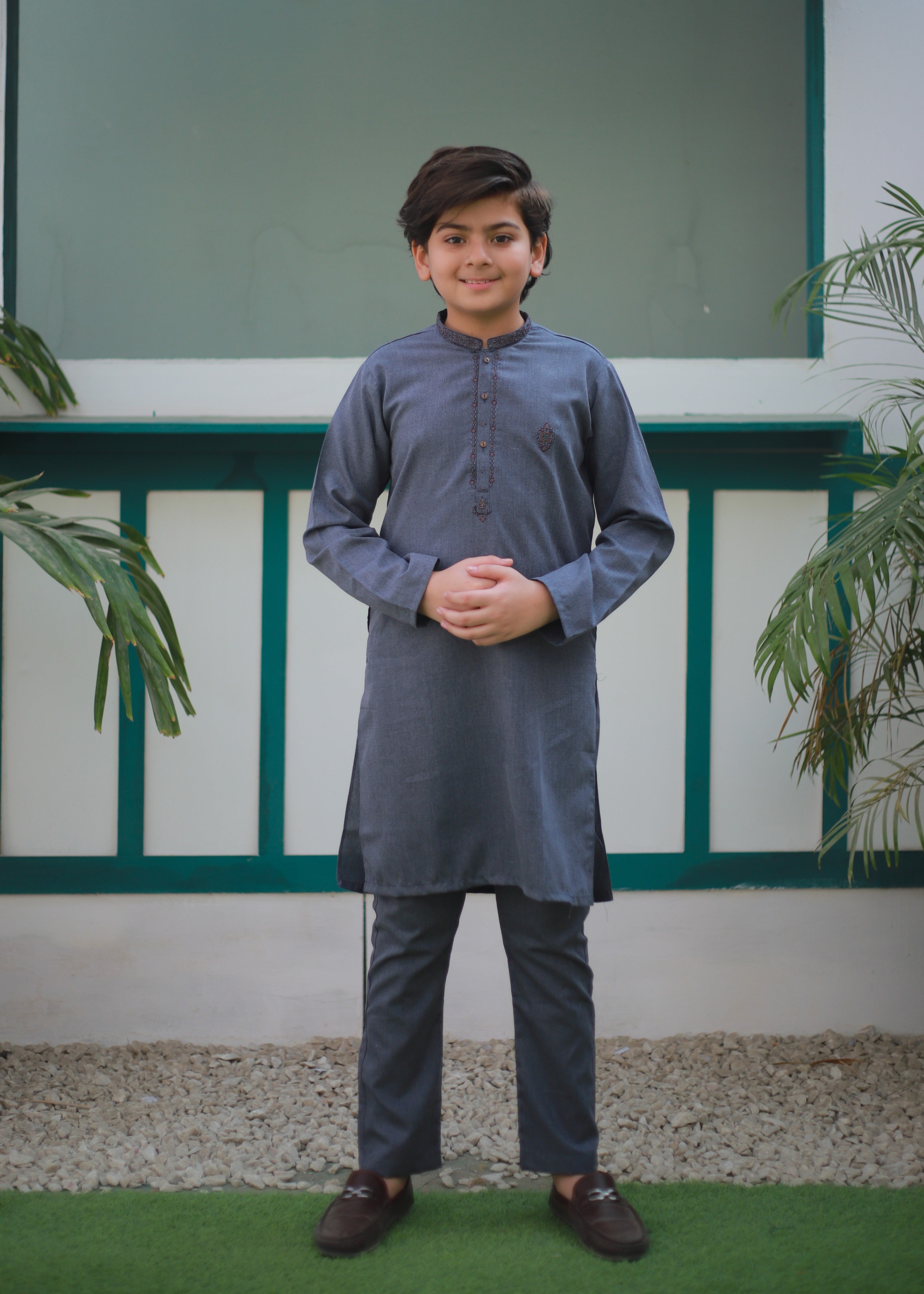 cotton Kurta Set in Shadow blue