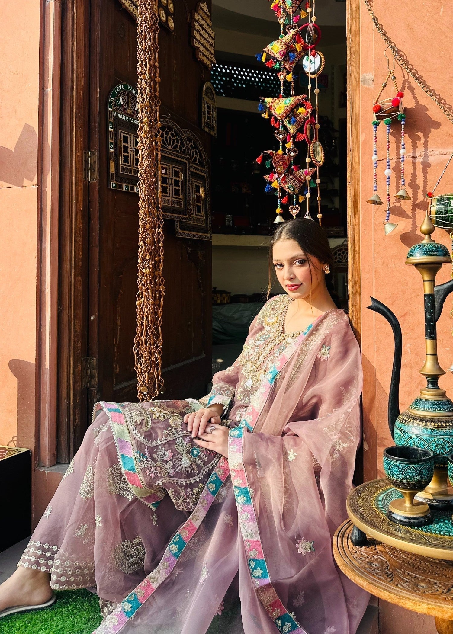 organza Sharara in Tea rose pink