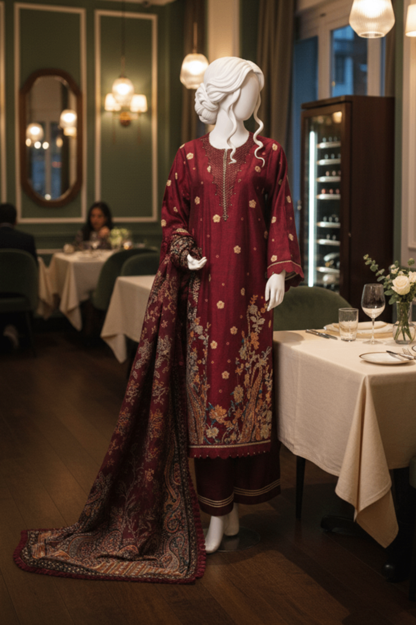 jacquard Kurta Set in Maroon