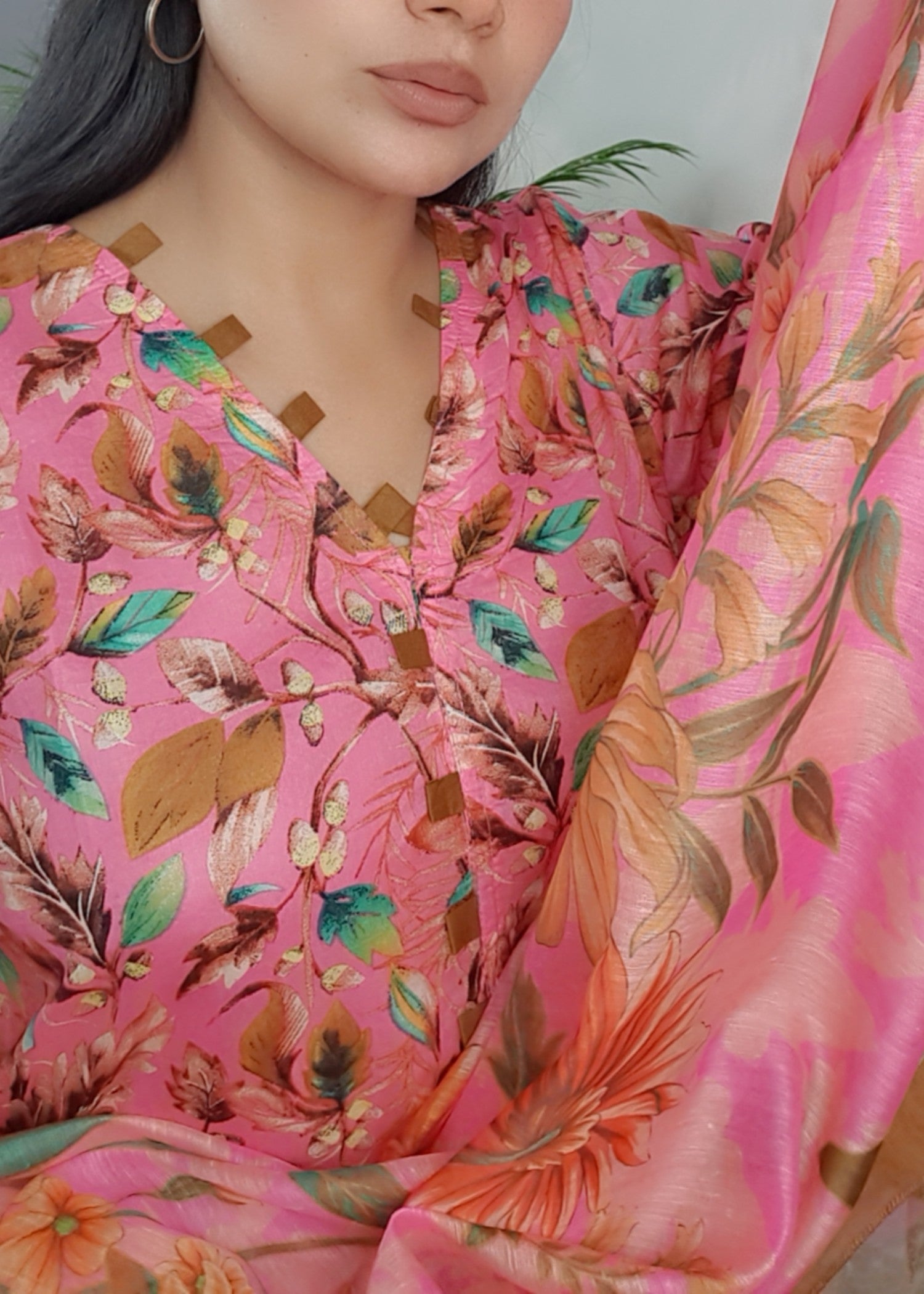 lawn Kurta Set in Salmon pink