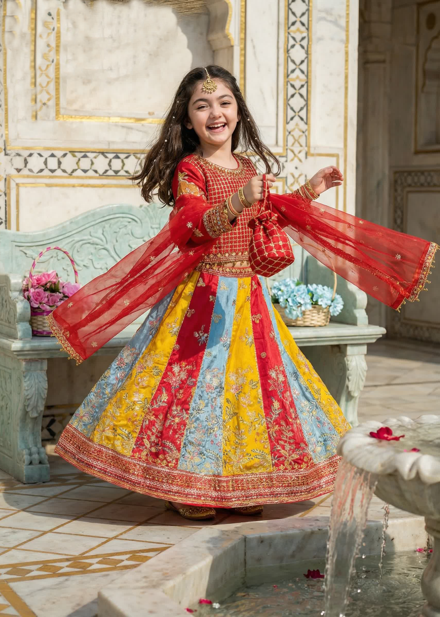 raw silk Lehenga in Red