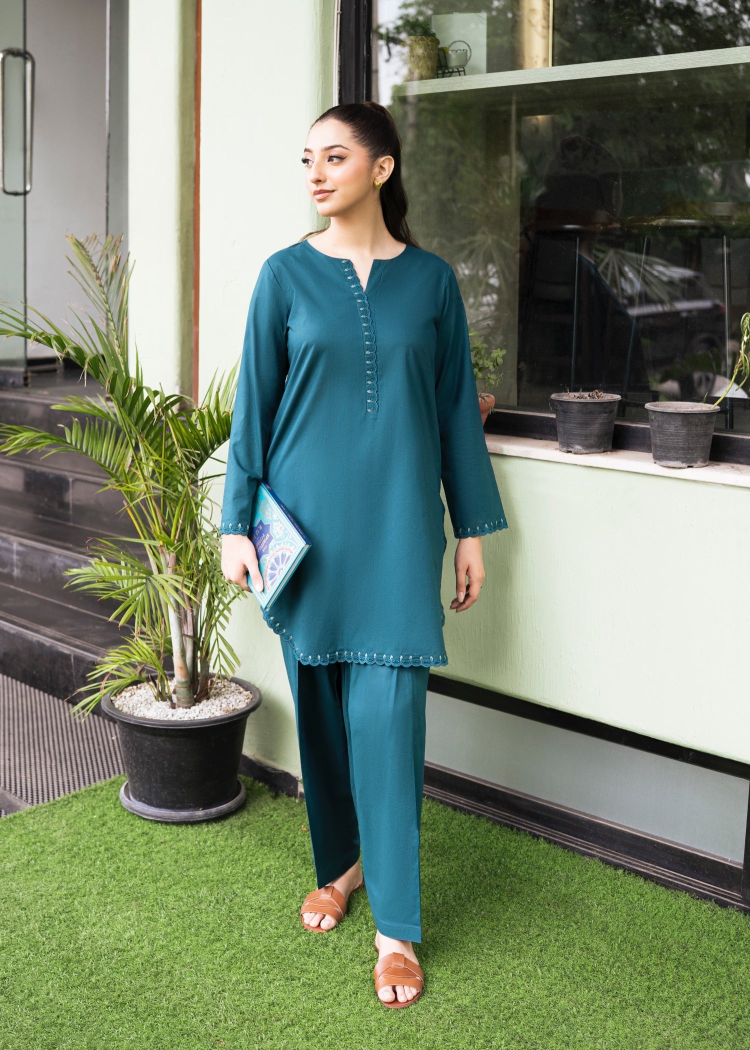 lawn cotton Kurta Set in Teal