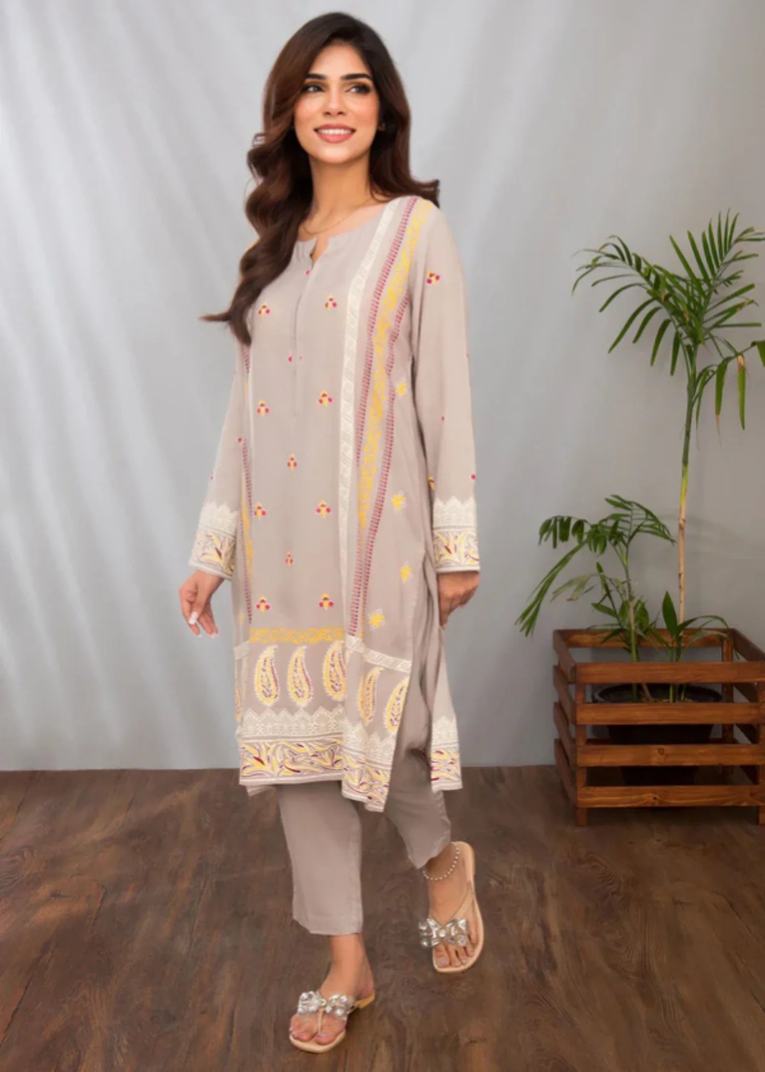 cotton silk banarasi Kurta Set in Grey